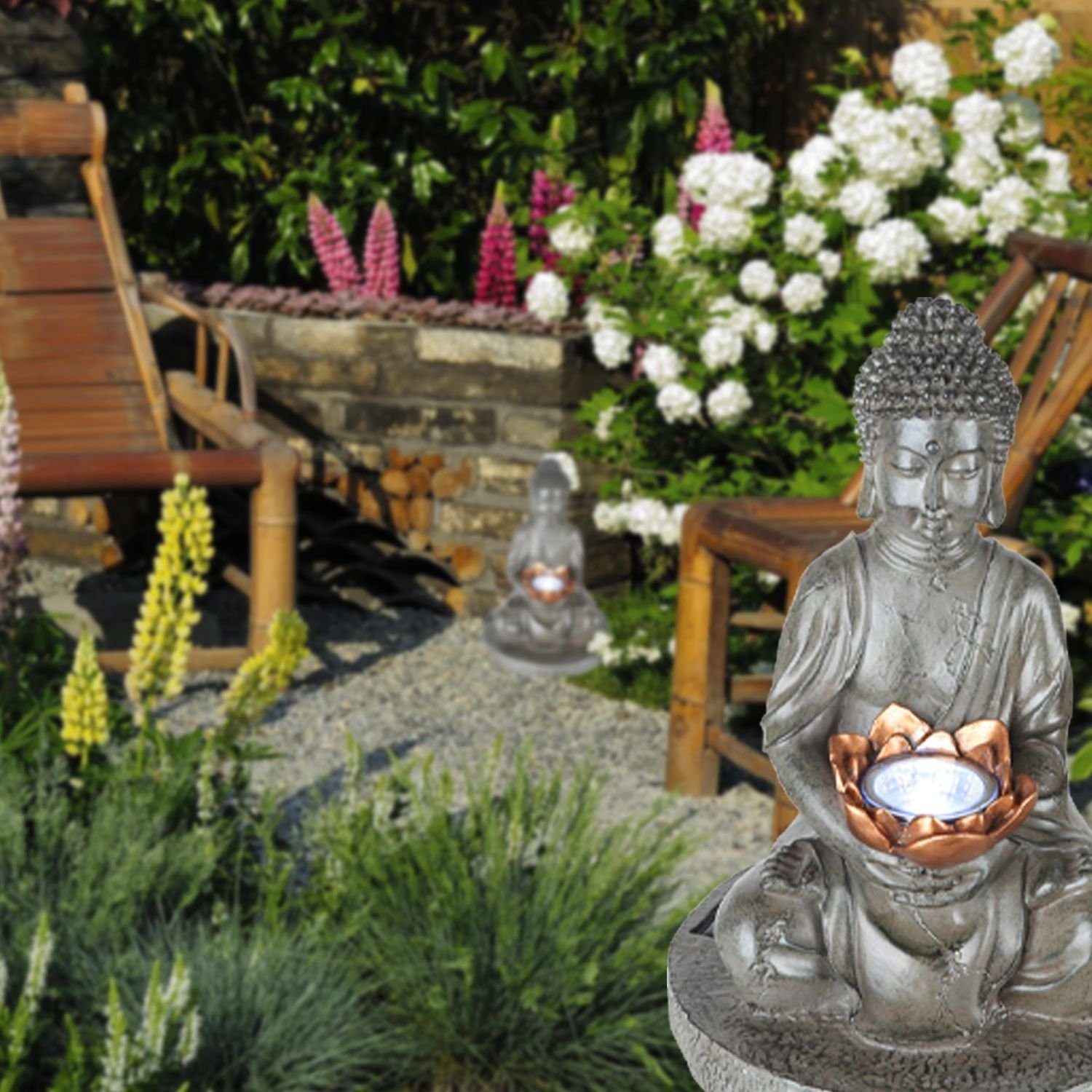 Deko Stein Leuchte Buddha Außen Garten Solarlampe Solarleuchte LED Globo GLOBO Solarleuchte