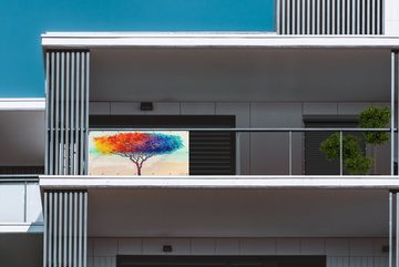 MuchoWow Balkonsichtschutz Gemälde - Ölfarbe - Baum - Regenbogen (1-St) Balkonbanner, Sichtschutz für den Balkon, Robustes und wetterfest