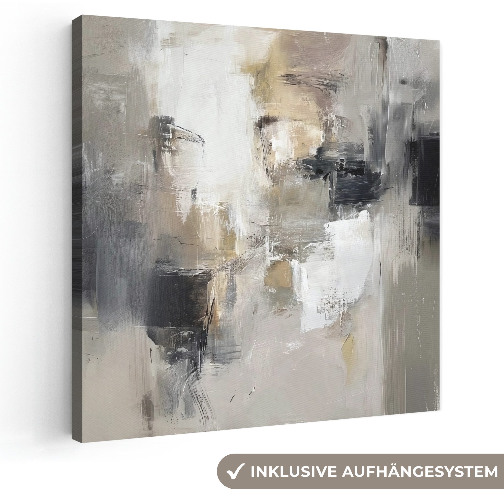 OneMillionCanvasses® Leinwandbild Farbpalette - Pinselstriche - Beige - Neblig, Fotodruck (1 St), Wandbild, Deko Schlafzimmer Wohnzimmer Flur 20x20 cm