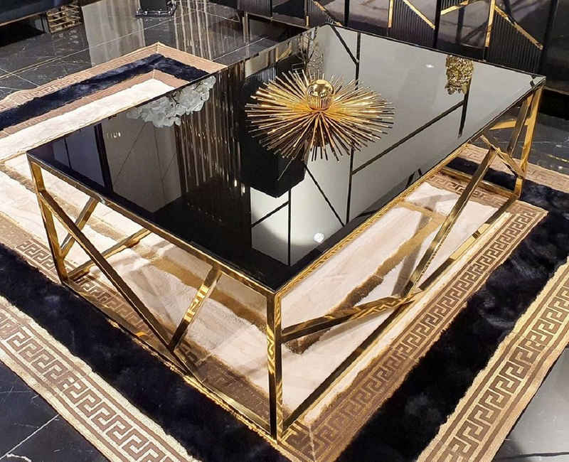 Casa Padrino Couchtisch Luxus Couchtisch Gold / Schwarz 120 x 45 x H. 43 cm - Rechteckiger Wohnzimmertisch mit Glasplatte - Möbel - Luxus Möbel
