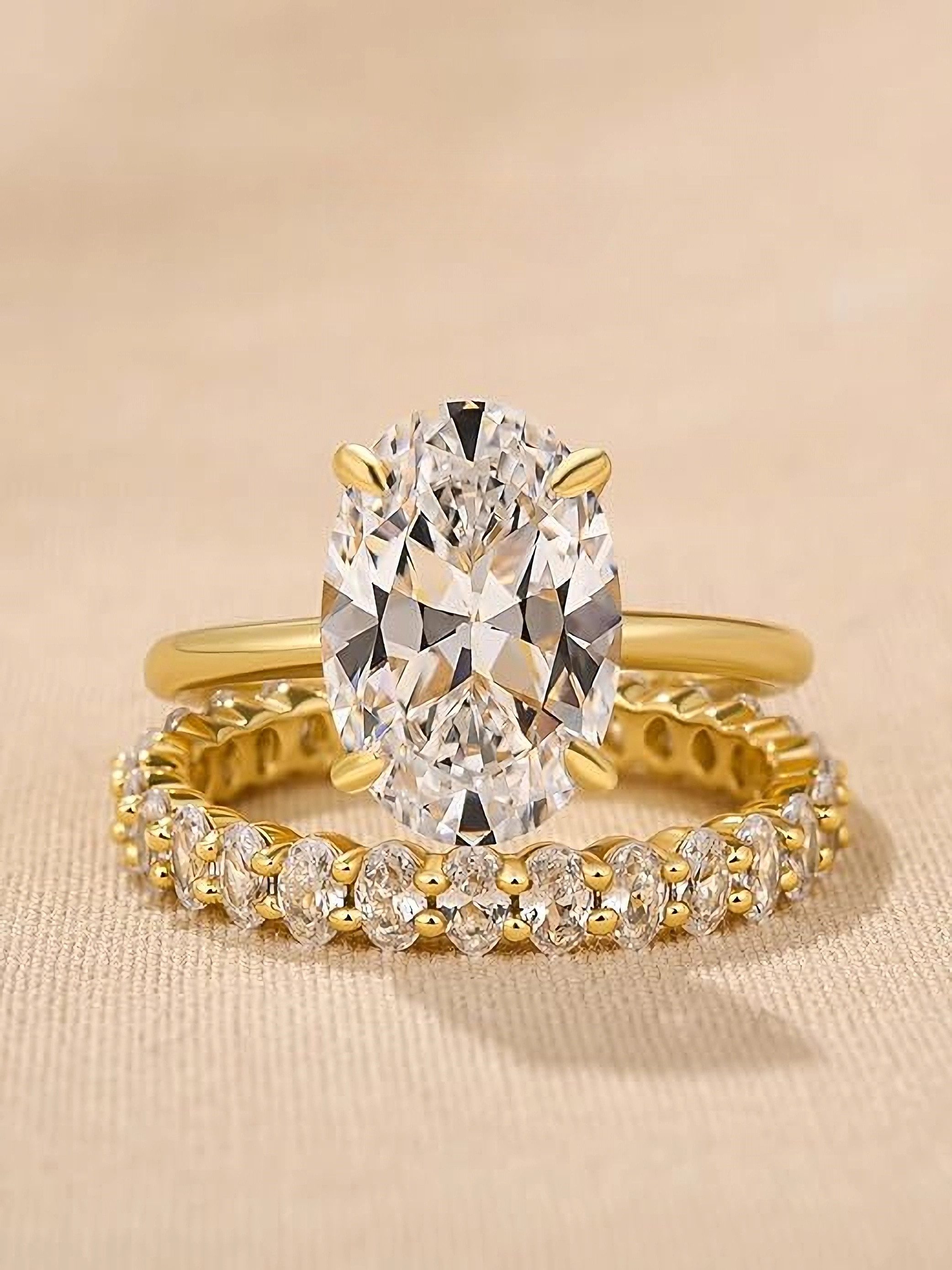 Jumpeak Verlobungsring 585Gold, 3,5ct ovaler Labordiamant – Retro-elegantes Hochzeitsring-Set, Abnehmbar – perfektes Weihn-/Geburtstags-/Hochzeitsgeschenk für sie