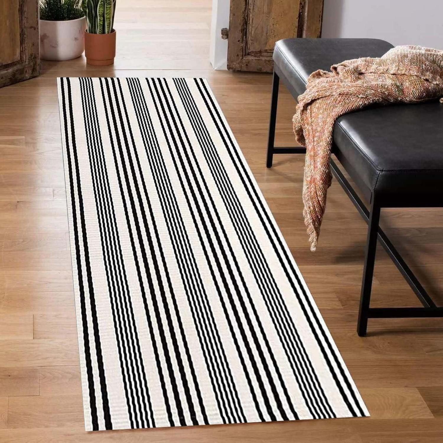 LuxusKollektion Läufer Läuferteppich Gestreift Schwarz-Weiss 61x183cm Waschbar, rechteckig, Höhe: 10 mm