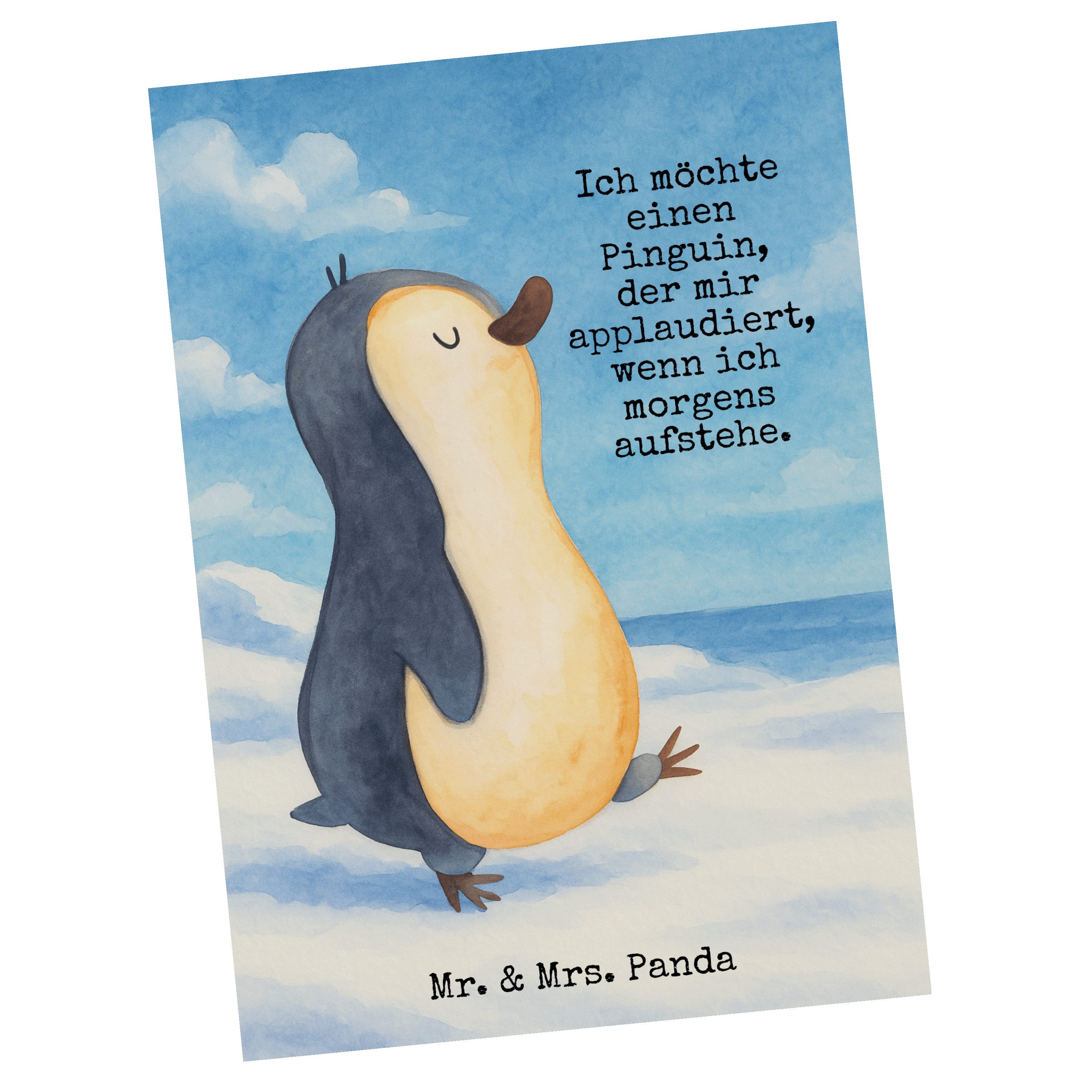 Mr. & Mrs. Panda Postkarte Pinguin marschieren Design, Postkarte, Weiß, Grußkarte, Aufstehen, Br