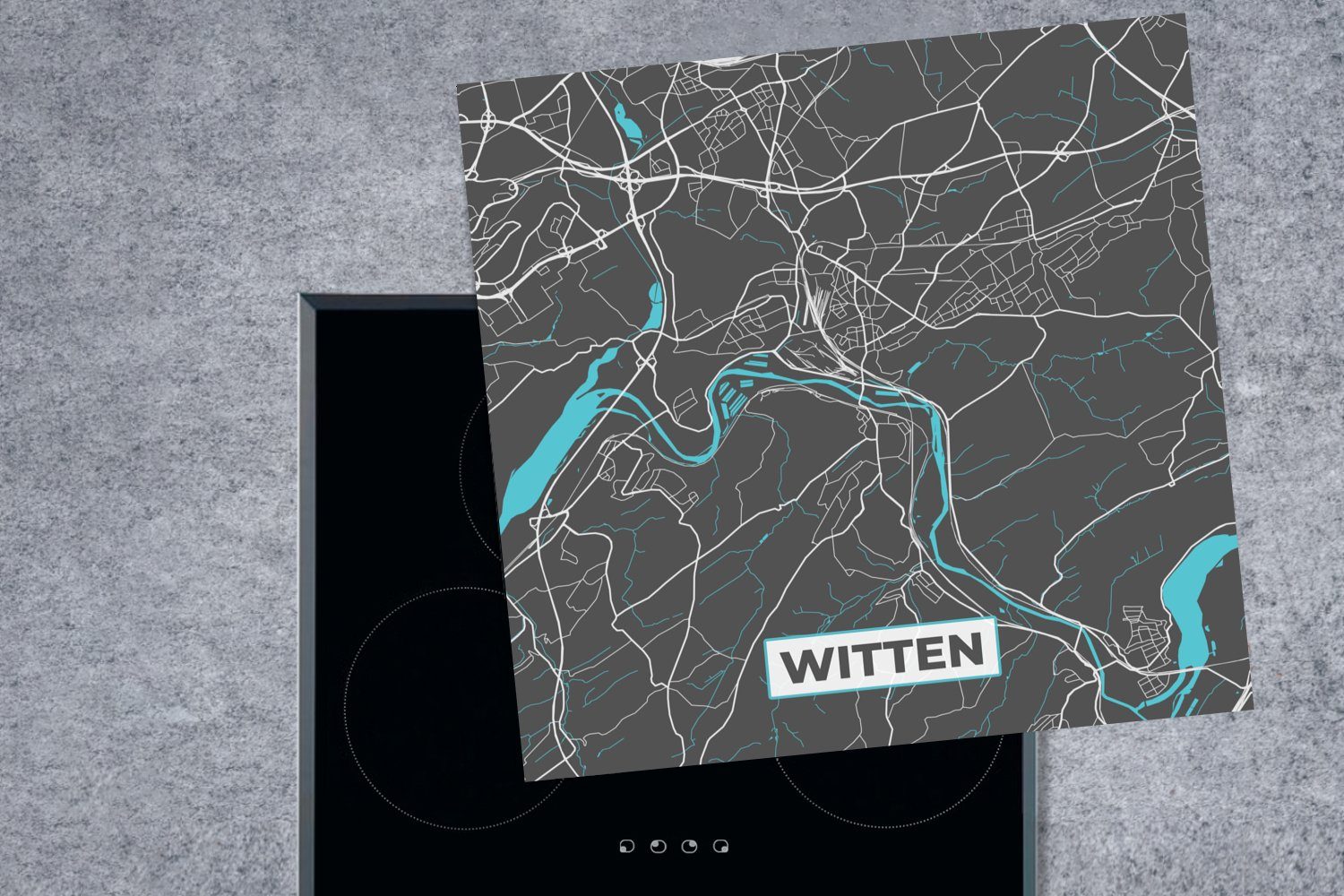 Herdblende-/Abdeckplatte Deutschland - (1 - tlg), MuchoWow küche - Stadtplan Ceranfeldabdeckung, Vinyl, Blau Karte Arbeitsplatte - cm, für Witten, 78x78