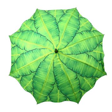 esschert design Stockregenschirm, Regenschirm Bananenblätter, Holz-Optik Griff