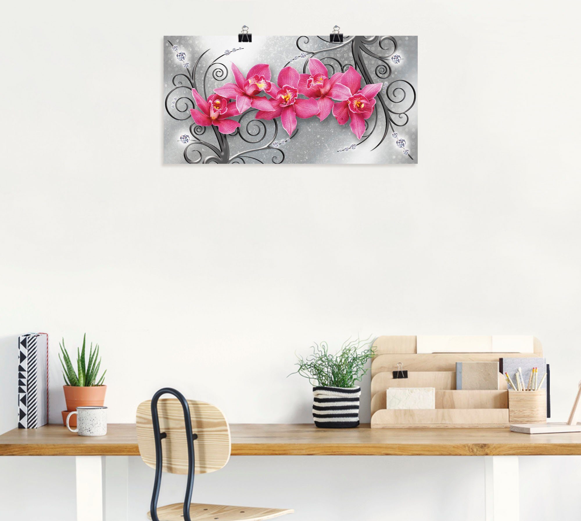 Artland Wandbild rosa Orchideen auf Ornamenten, Blumenbilder (1 St), als Alubild, Leinwandbild, Poster in verschied. Größen