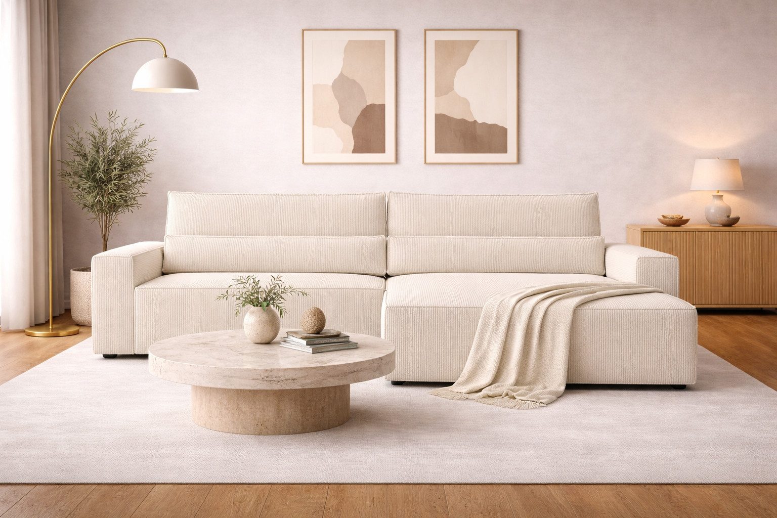 MOEBLO Ecksofa aus Cord DENVER L, Ottomane beidseitig montierbar Couch Cord für Wohnzimmer Schlafsofa Sofagarnitur Sofa Eckcouch L-Form Cordstoff - 290x85x200cm, mit Schlaffunktion und Bettkasten