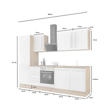Kochstation Küchenzeile KS-Florida mit 38mm starker Arbeitsplatte, Breite 280 cm, wahlweise mit E-Geräten, Soft-Close-Funktion