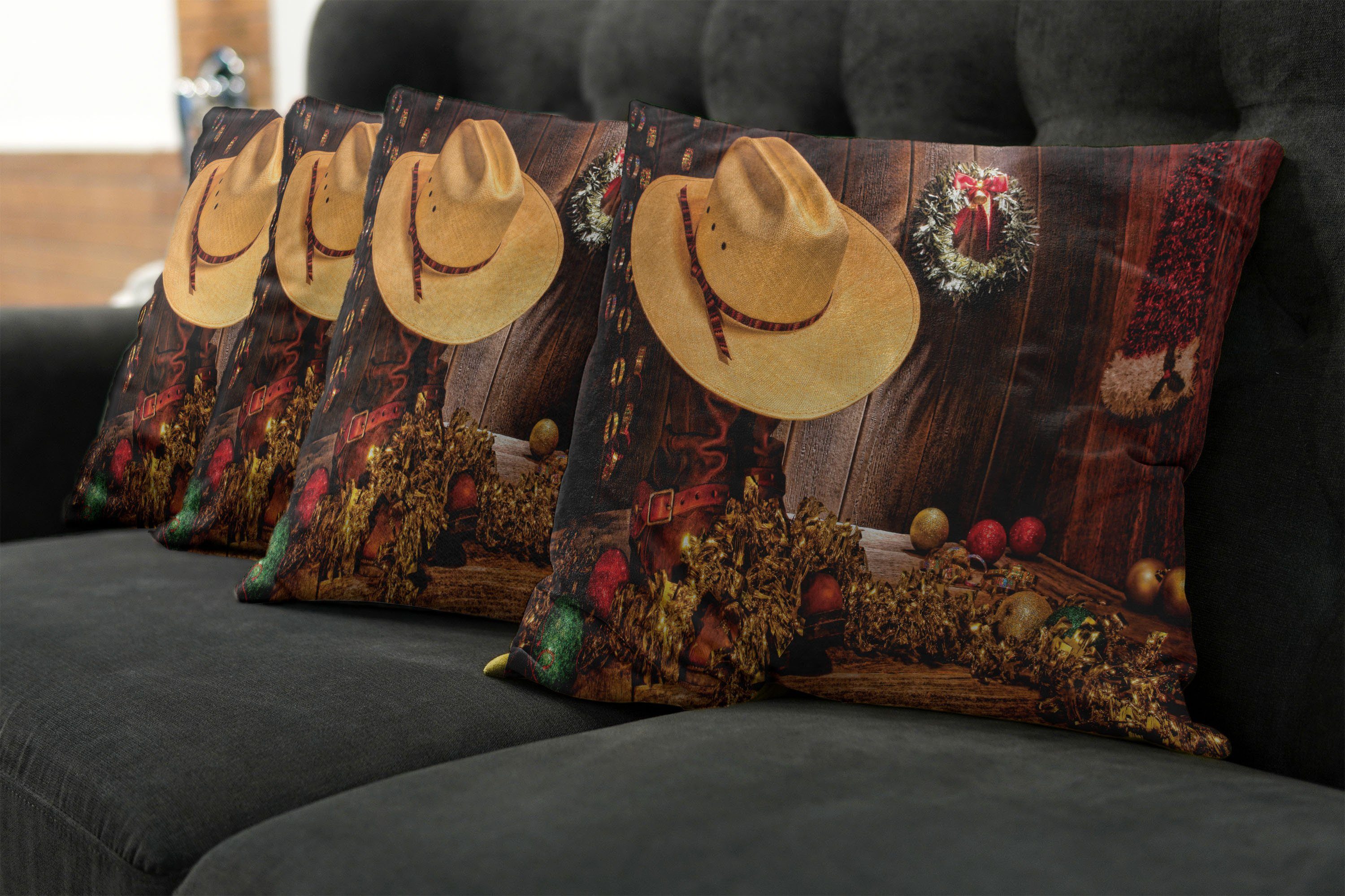 Bauernhof Doppelseitiger Kissenbezüge Western auf (4 Digitaldruck, Modern Stück), Abakuhaus dem Weihnachten Urlaub Accent