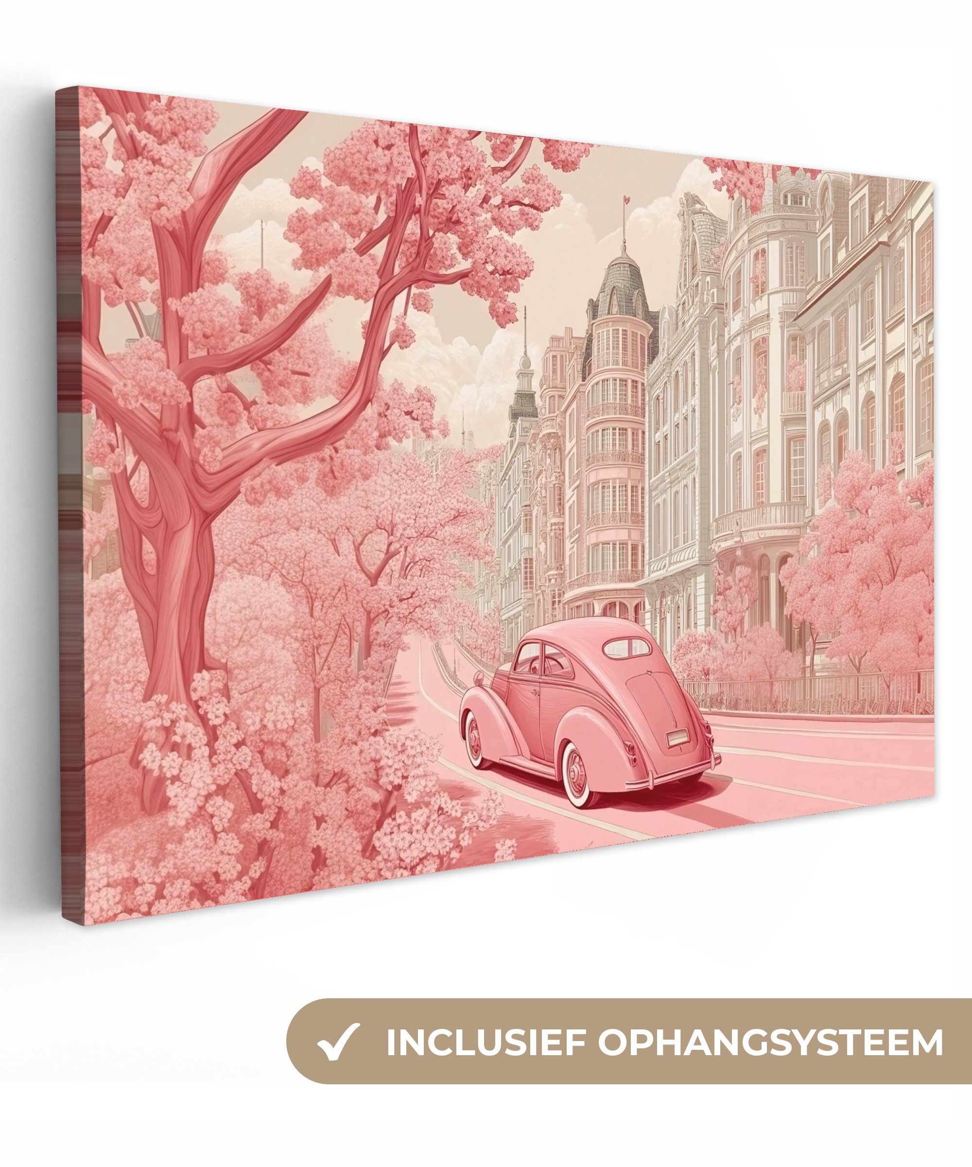 OneMillionCanvasses® Leinwandbild Stadt - Auto - Rosa, Fotodruck (1 St), Leinwand Bilder Klein, Wand Dekoration Aesthetic 30x20 cm