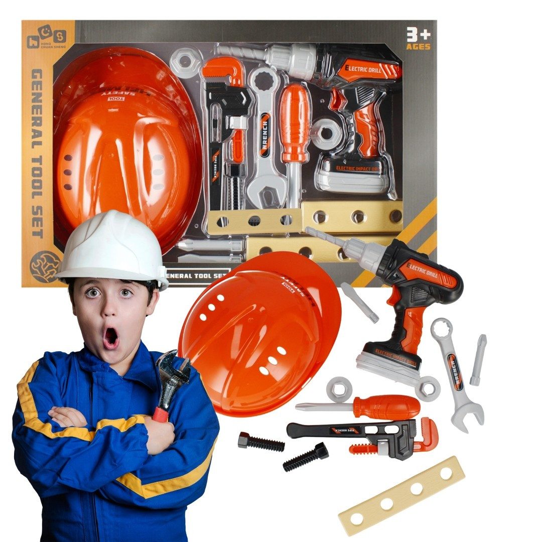 Sarcia.eu Spielwerkbank Kunststoffwerkzeugset + Helm für Kinder ab 3 Jahren MEGA CREATIVE