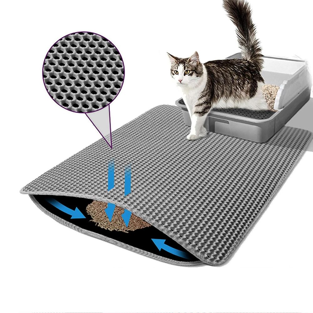 TUWENA Katzentoilette Doppelschicht Katzenklo Matte, Wasserdichte Katzenmatte Katzenklo, Leicht zu reinigen, Rutschfeste Katzenmatte Unterleger Waben Design