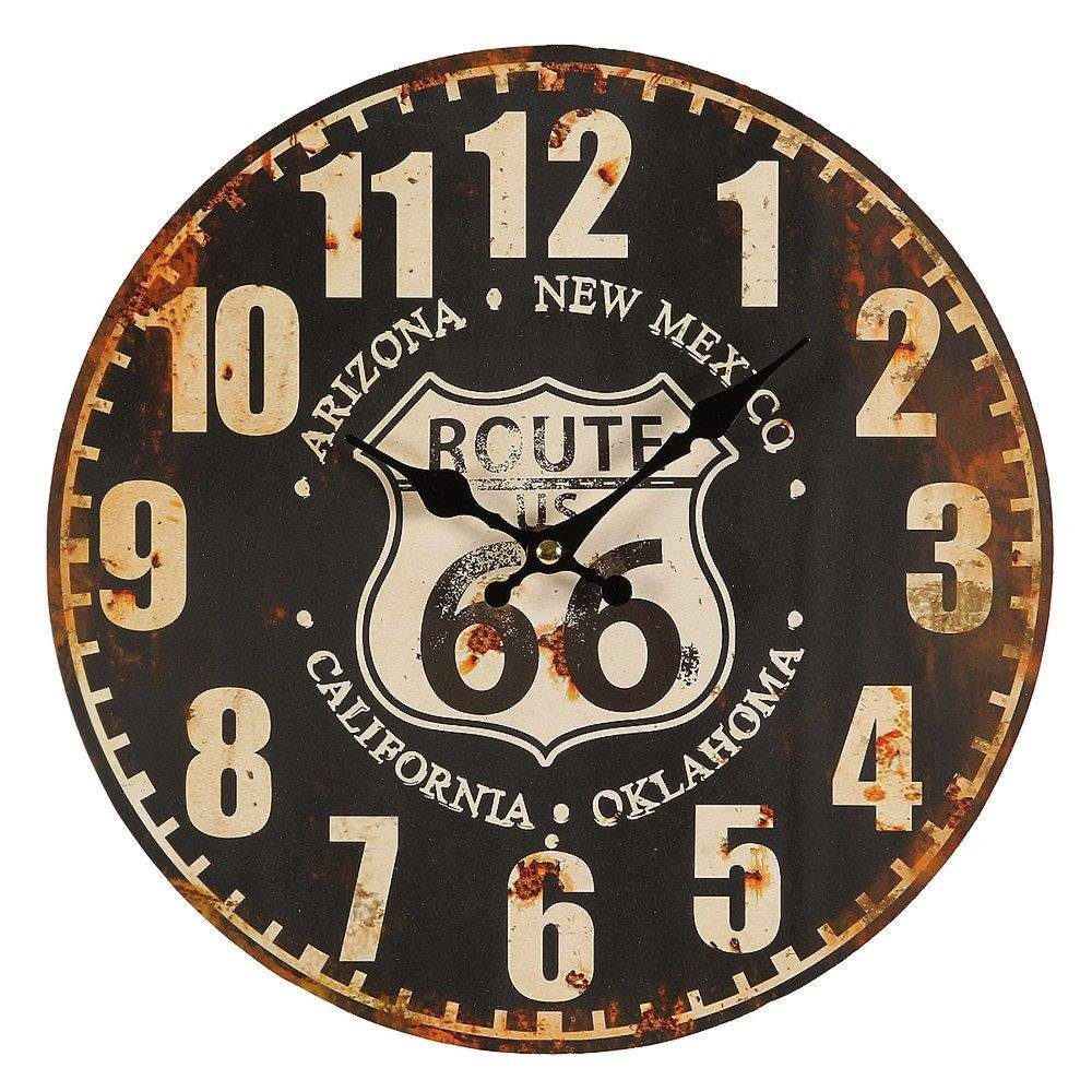 Linoows Uhr Wanduhr Route 66, Biker Kneipen Uhr 28 cm