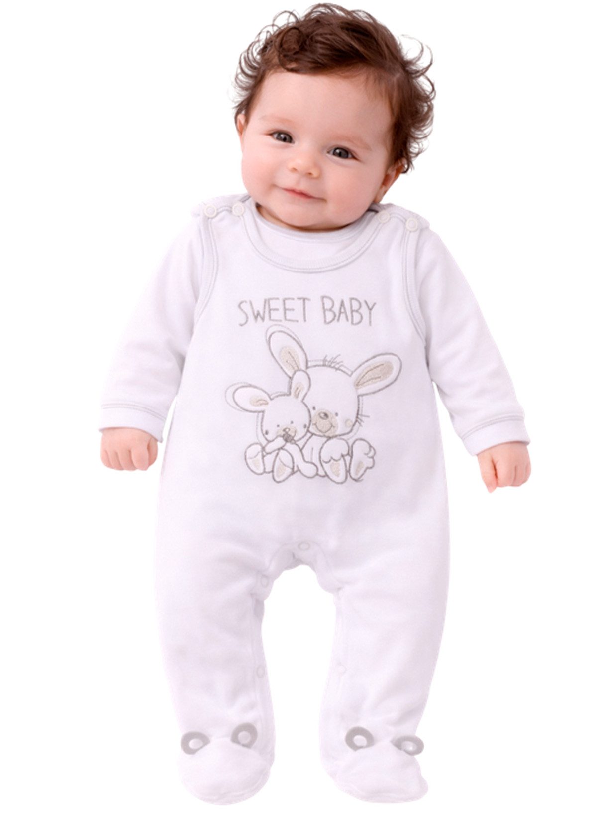 La Bortini Strampler Erstlingsset Baby Anzug in Weiß mit Hasen aus Velours Strampler Shirt (Set 2-teilig, Erstlingsset für Neugeborene, mit Hasen) weich, weiß, unisex, 44 50 56 62 68
