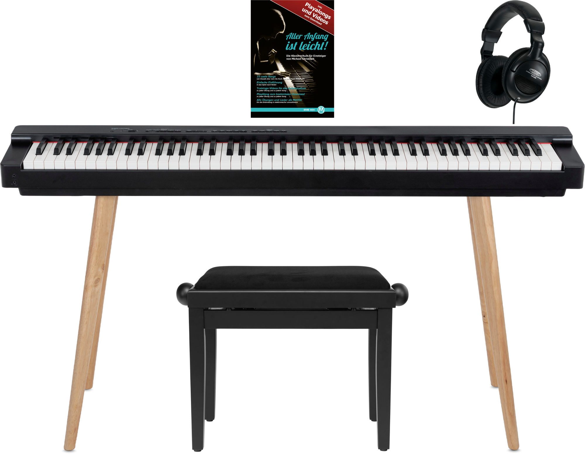 Classic Cantabile Stagepiano Classic Cantabile SP-316 Stage Piano Home Set Schwarz (inkl. Design-Ständer, Pianobank, Kopfhörer und Klavierschule), Bluetooth Audio & MIDI kabellos integrieren