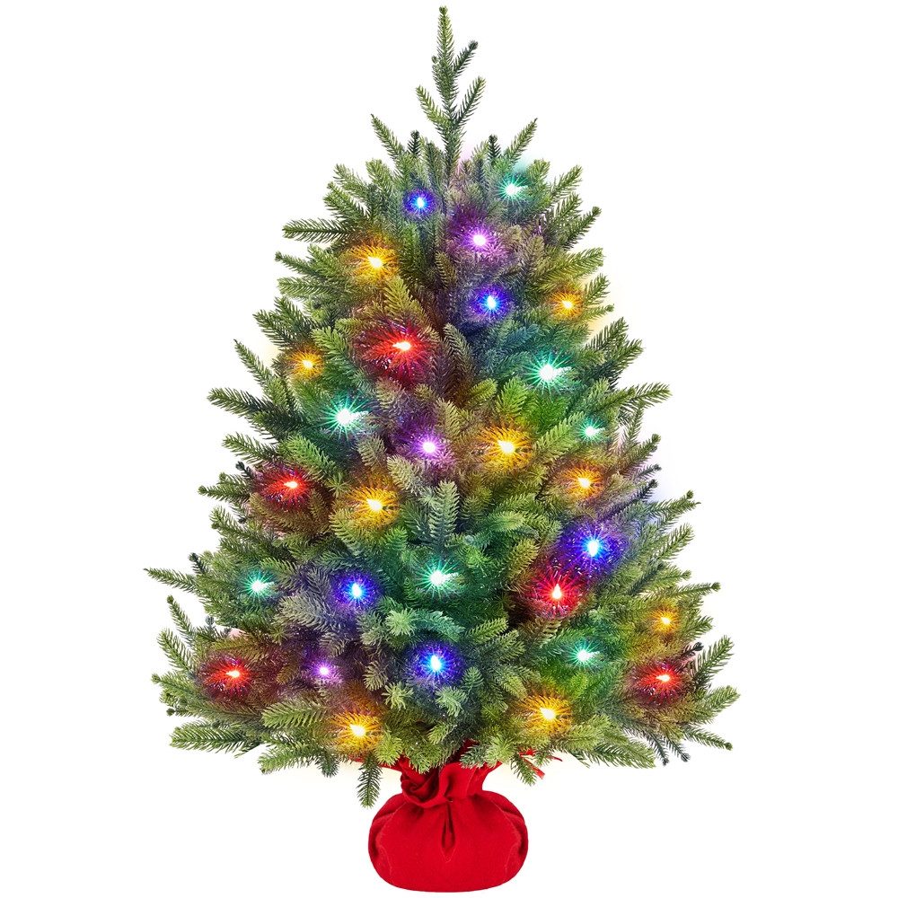 Yaheetech Künstlicher Weihnachtsbaum 61/91,5 cm H Tisch-Weihnachtsbaum mit LED-Beleuchtung, Mini-Weihnachtsbaum vorbeleuchteter Weihnachtsbaum