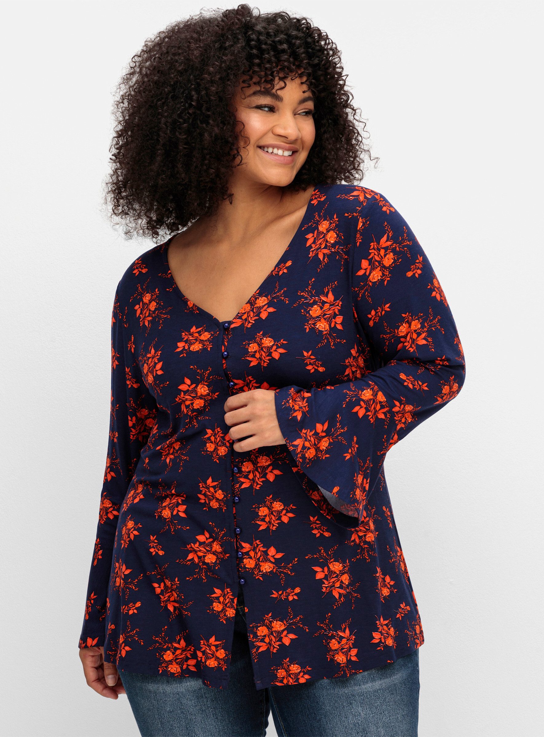 sheego by Joe Browns T-Shirt Langarmshirt . mit Biesen und Volantärmeln günstig online kaufen