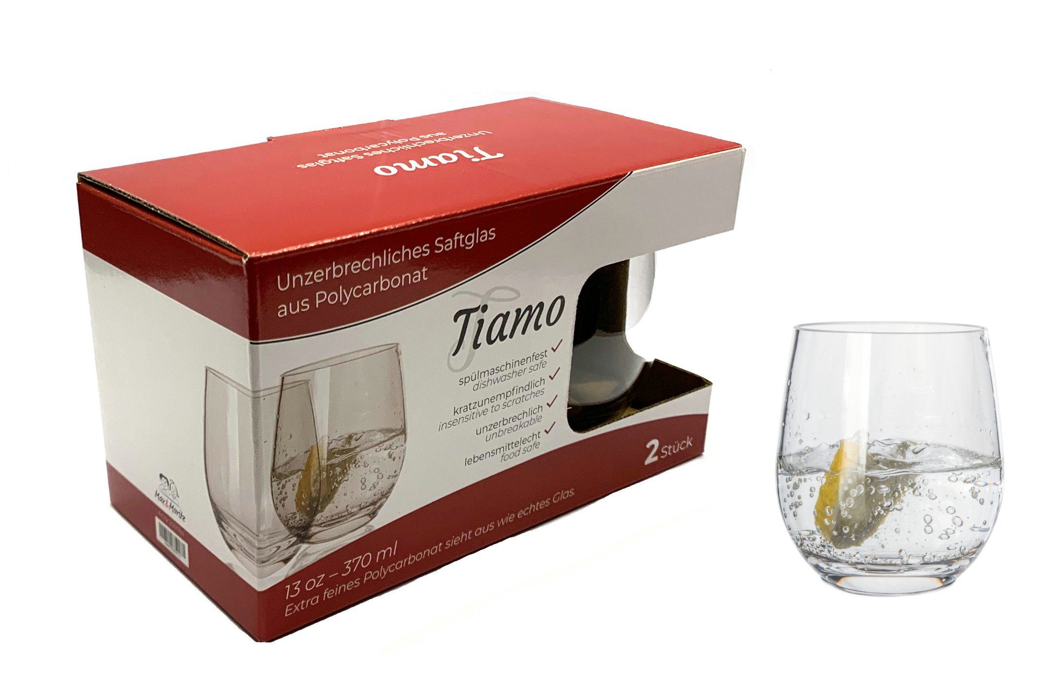 Moritz Скло-Set Tiamo Camping Скло Weißwein Wasser Rotwein Champagner, Polycarbonat, 370ml, Camping Geschirr Trinkbecher Trinkgläser Campinggeschirr Set