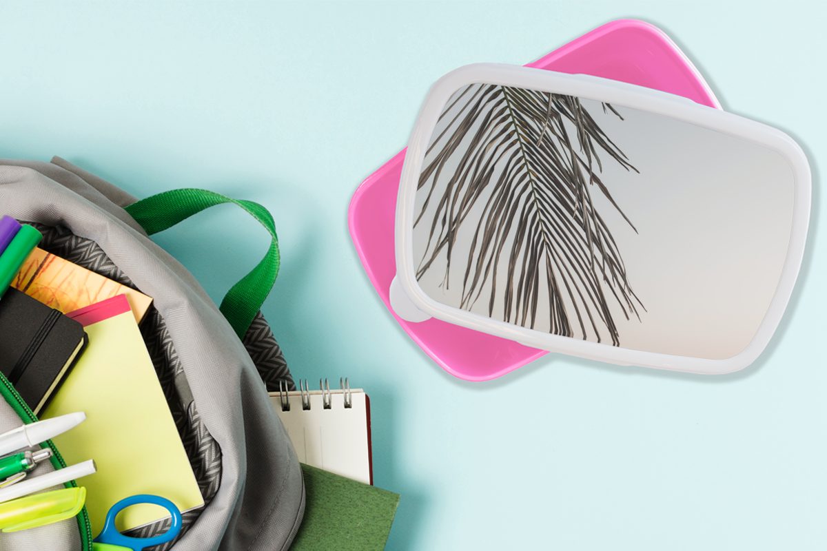 MuchoWow Lunchbox - Kunststoff, Sommer (2-tlg), für Palme Brotbox Kunststoff Snackbox, rosa Blatt, - Mädchen, Kinder, Brotdose Erwachsene