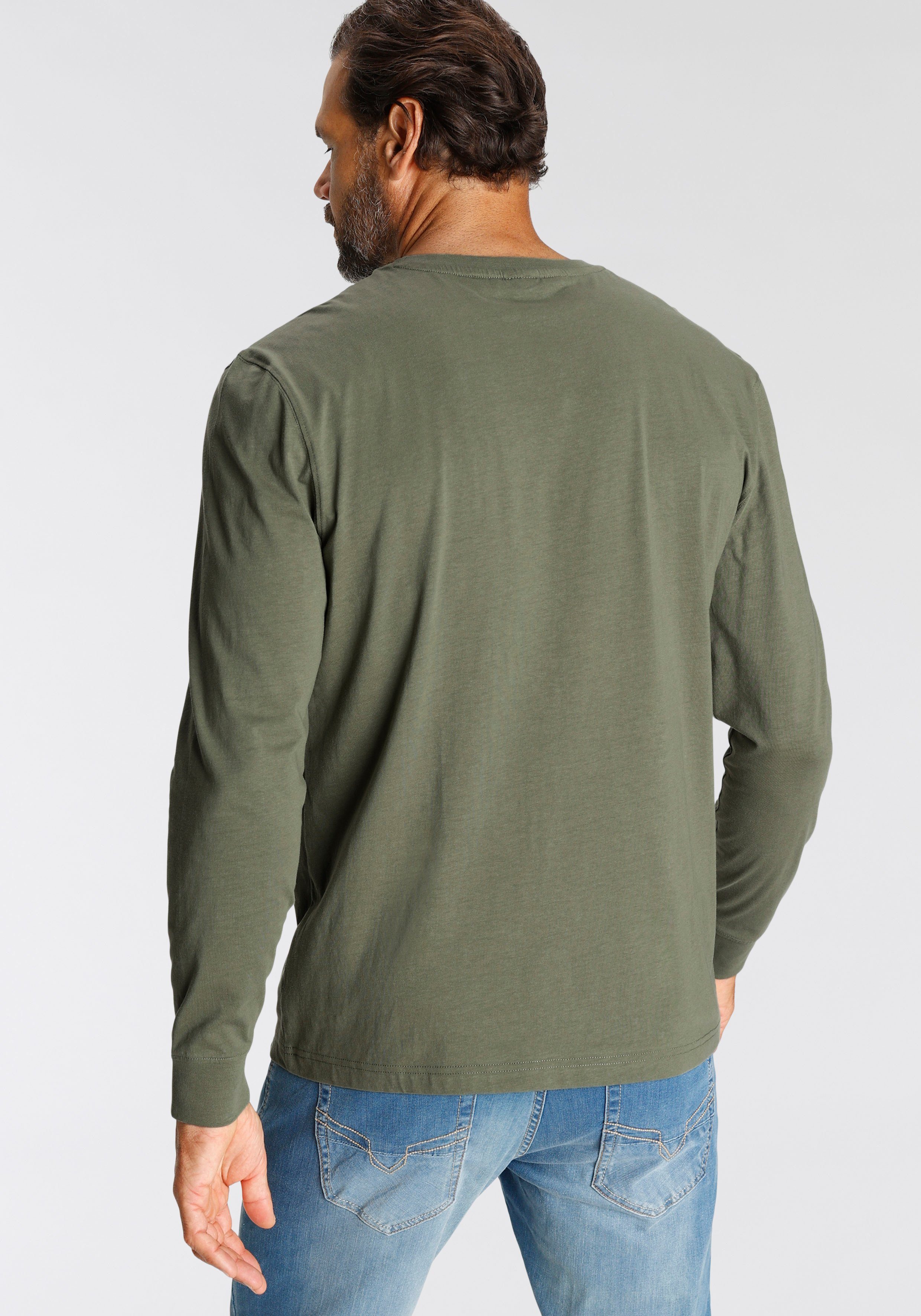 H.I.S Langarmshirt (Packung, 2-tlg., 2er-Pack) Langarm, bedruckt, Rundhalsausschnitt, aus 100% Baumwolle