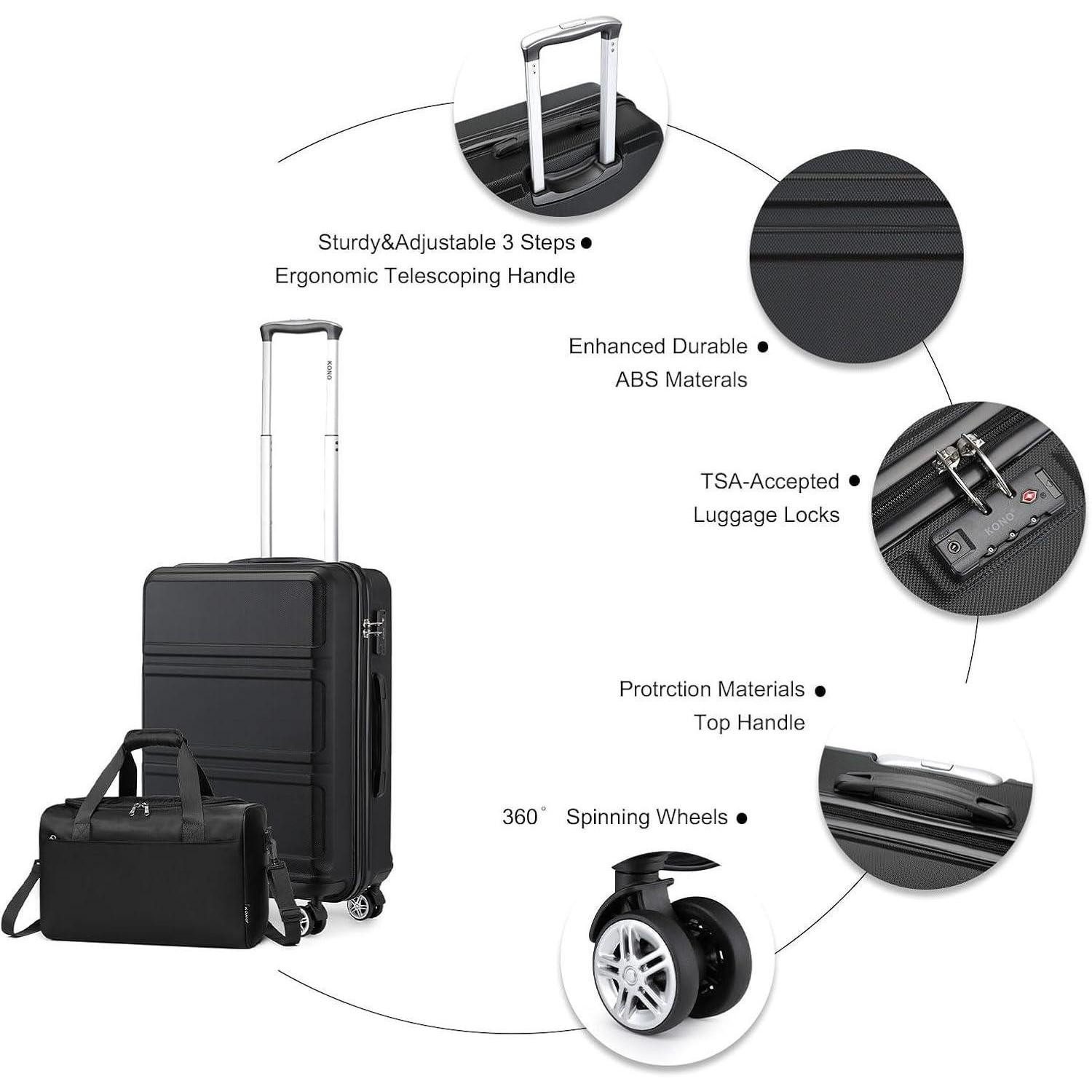 LuxusKollektion Kofferset KONO Kofferset 4 tlg. Hartschale mit TSA Schloss, 360° Räder, Schwarz