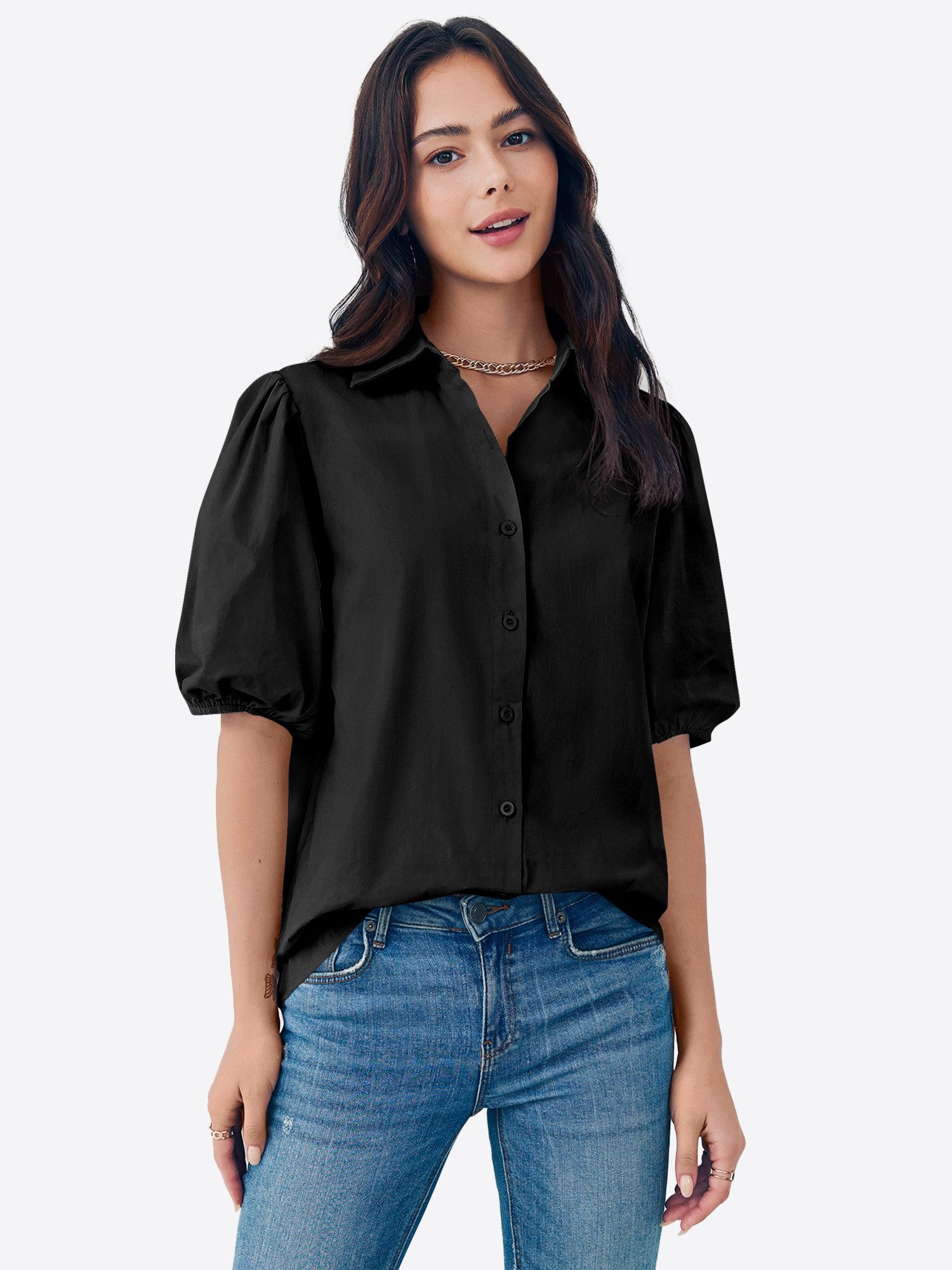 Imily Bela Kurzarmshirt Damen Freizeitbluse mit Puffärmeln (Packung, 1-tlg. günstig online kaufen