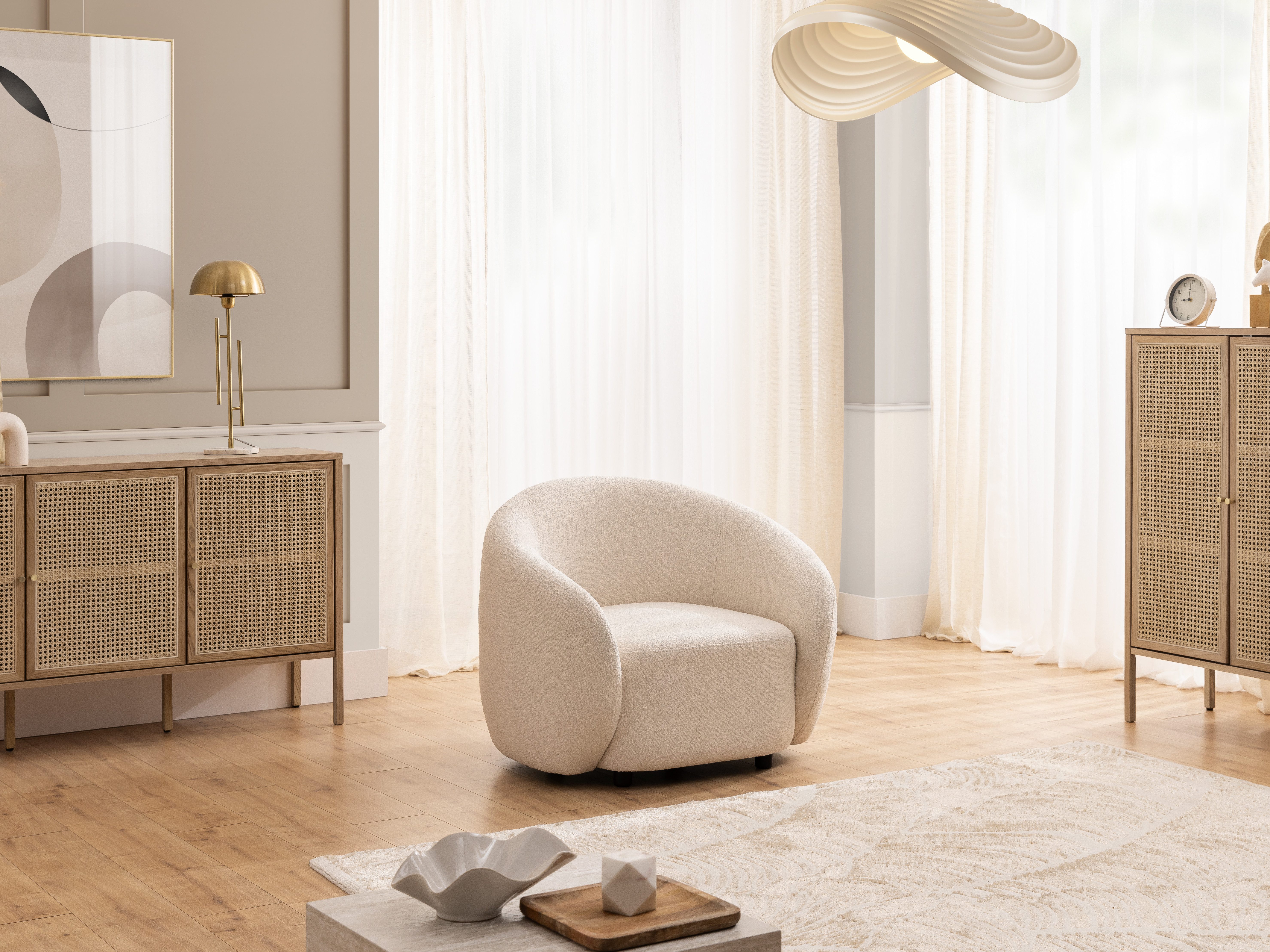 S-Style Möbel Cocktailsessel Roundi aus Bouclé, Luxus & Moderne Kollektion, mit geschwungener Form