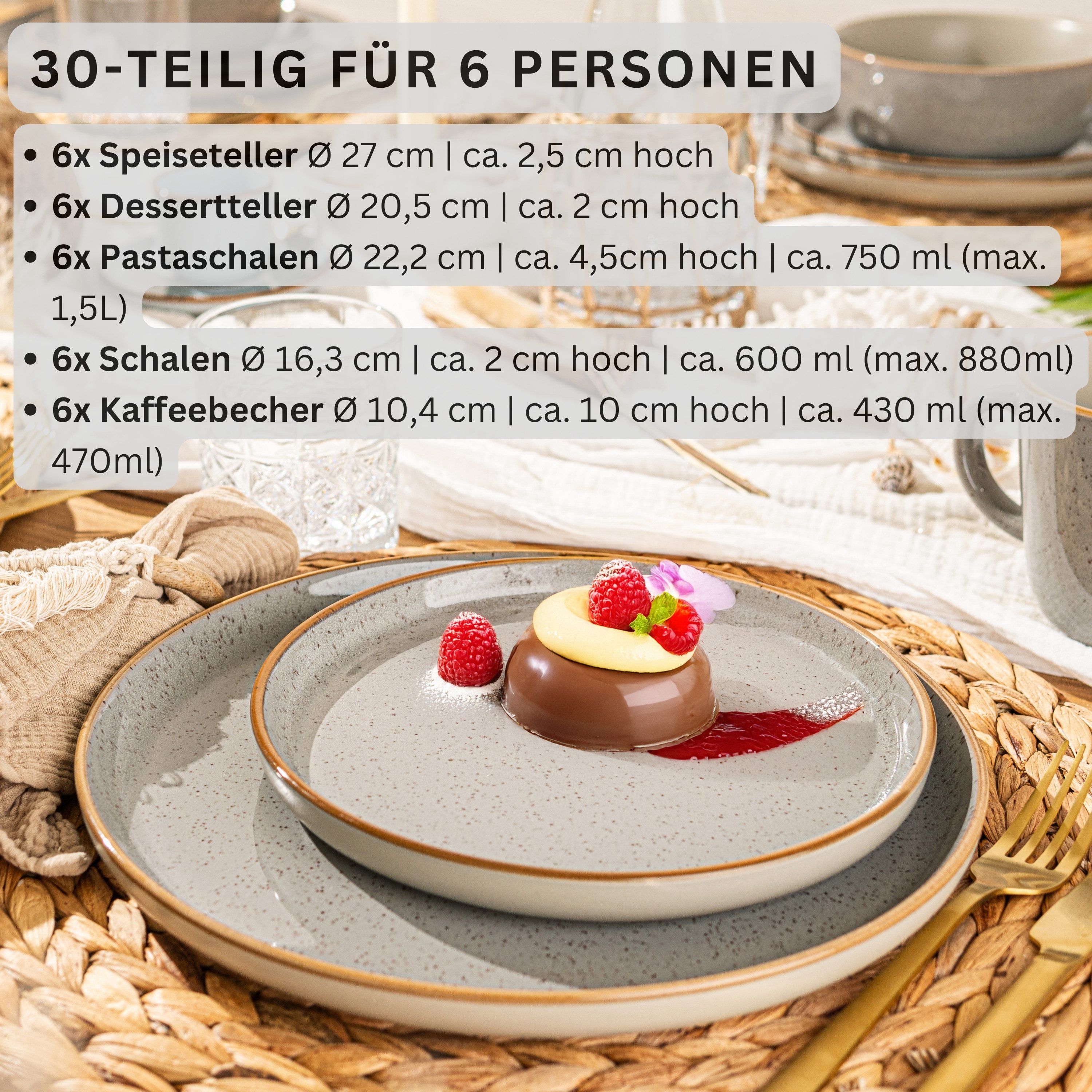 SÄNGER Tafelservice Rio Geschirrset (30-tlg), 6 Personen, Steingut, Handmade, Perlgrau, Erweiterbar, VALUE COLLECTION