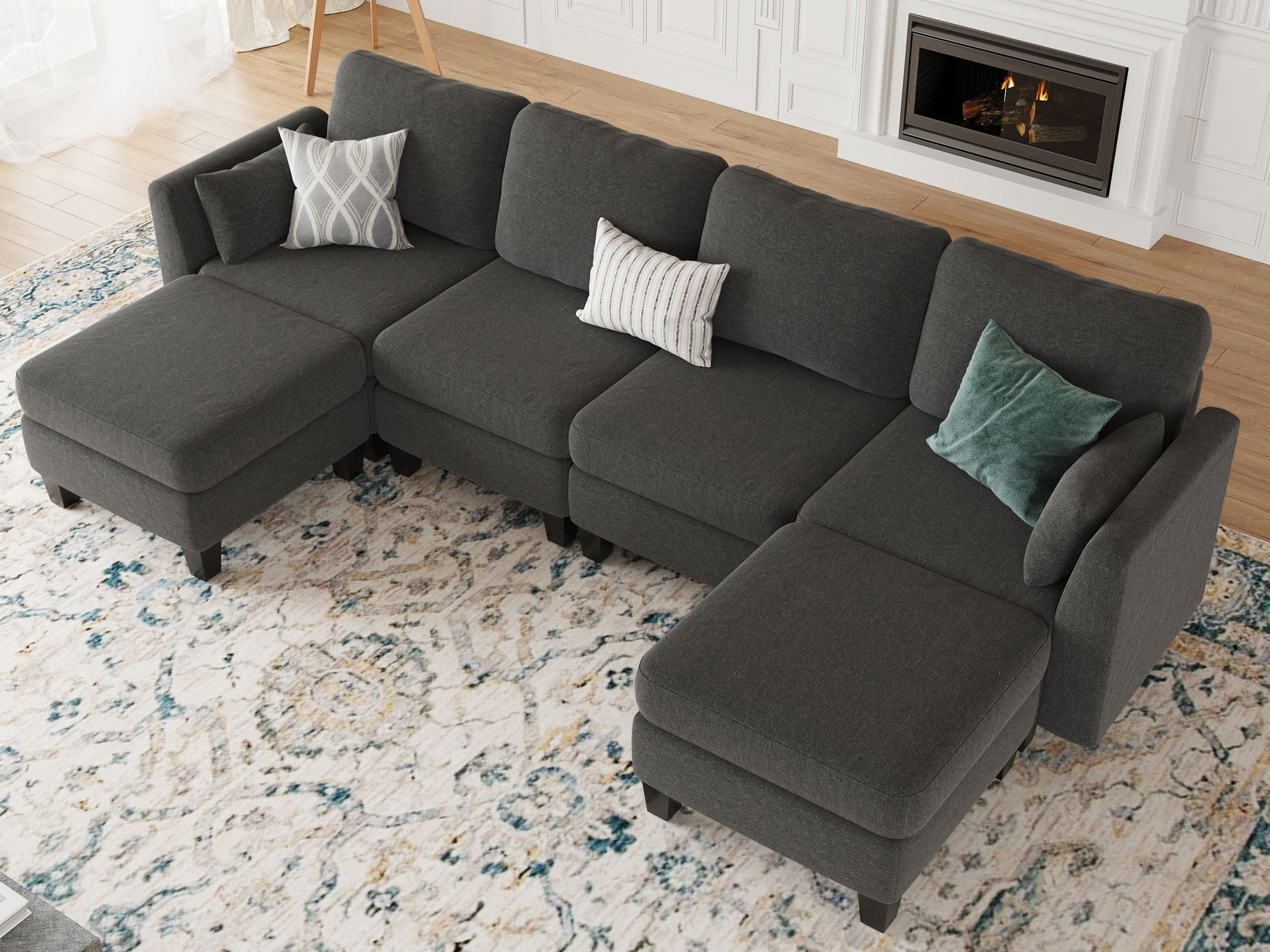 Howjoe Sofa Umwandelbares U-förmiges Sofa mit Hochdicht-Memory-Schaum, Modulares 6-Sitzer Ecksofa für das Wohnzimmer