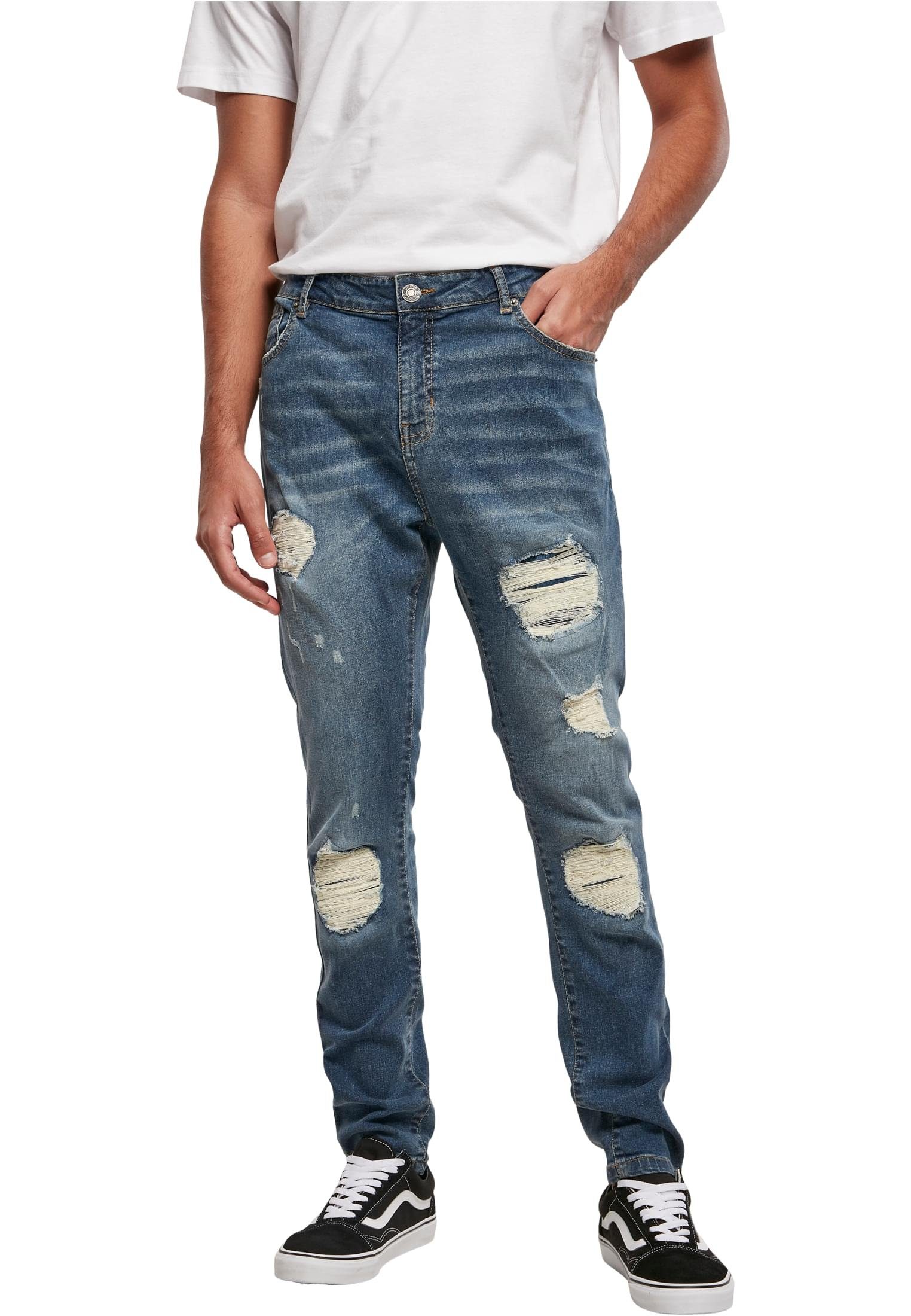 URBAN CLASSICS Bequeme Jeans Herren Heavy Destroyed Slim Fit Jeans (1-tlg) blue-heavy-destroyed-washed