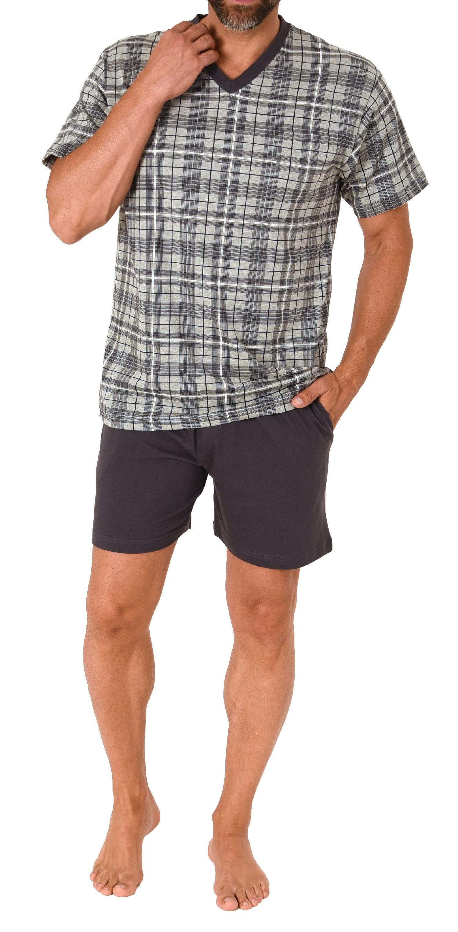 Pyjama Herren kurzarm Schlafanzug Shorty Pyjama aus softem Jersey