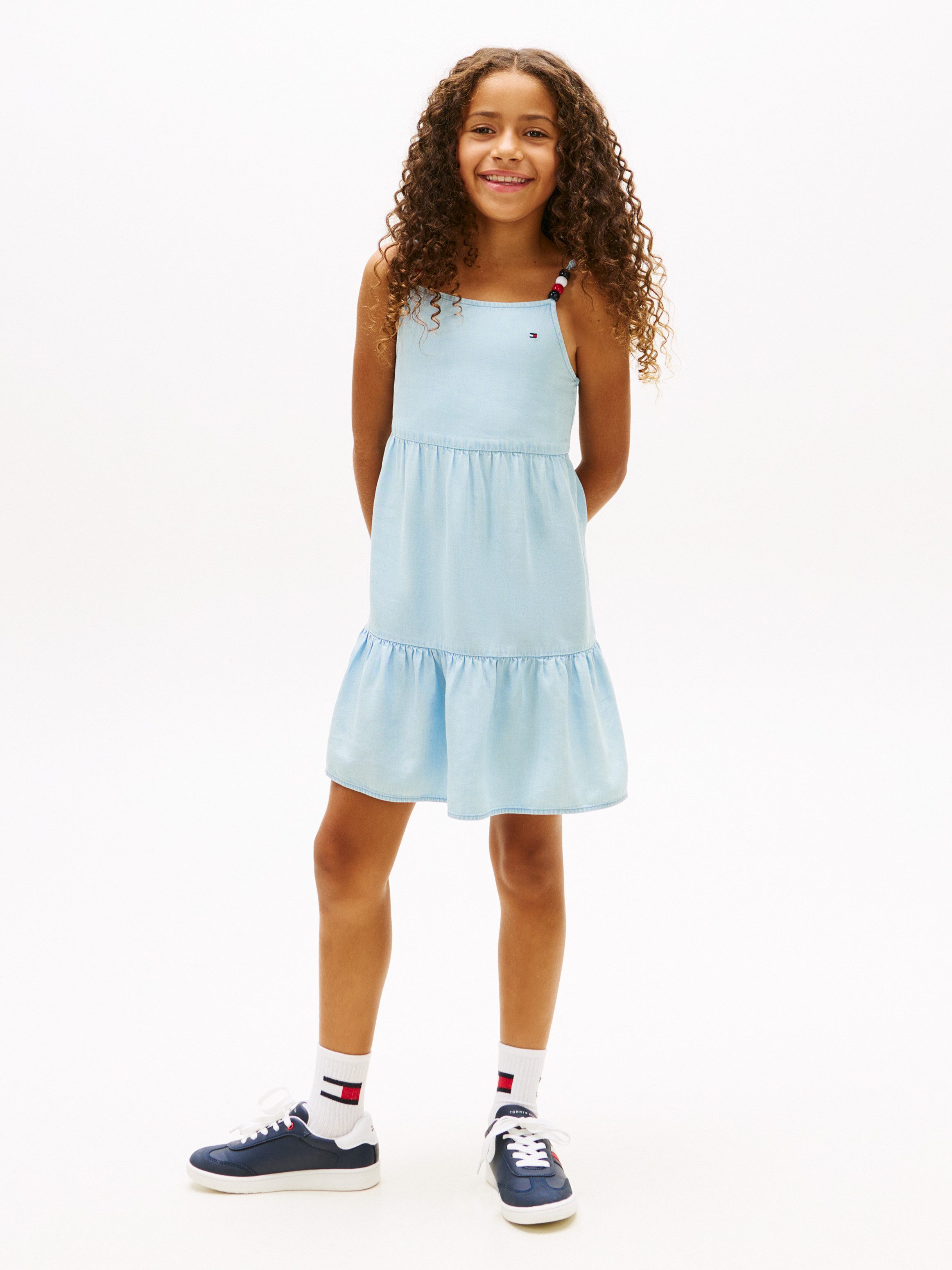 Tommy Hilfiger Spaghettikleid TENCEL STRAP DRESS Kinder bis 16 Jahre, mit dekorativen Trägerdetails – Bild 4 von 5