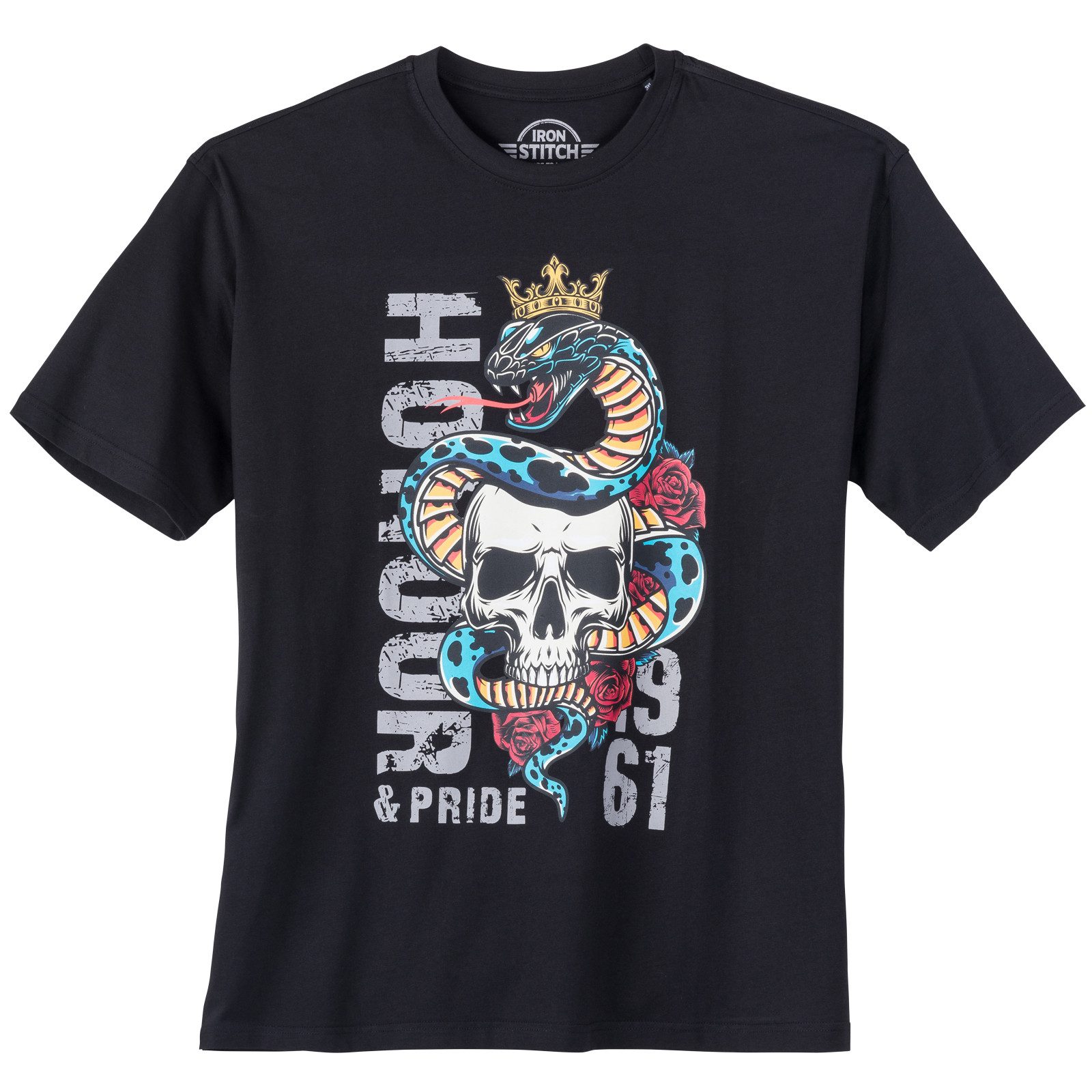 Print-Shirt Iron Stitch Übergröße T-Shirt schwarz Totenkopfprint