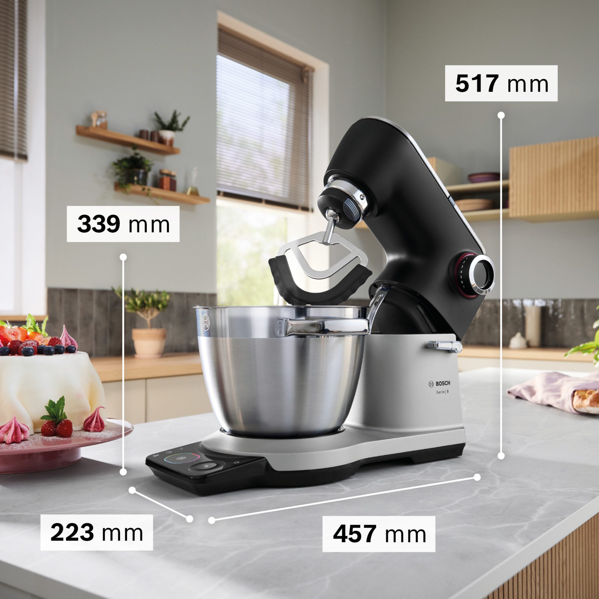 BOSCH Küchenmaschine Küchenmaschine Serie 8, MUMS8ZS18, XL 6 L Edelstahlschüssel, Waage, 1800 W, 10,2 l Schüssel, 7 Automatikprogramme, Timer, Vollmetallgehäuse, Edelstahl-Rührer