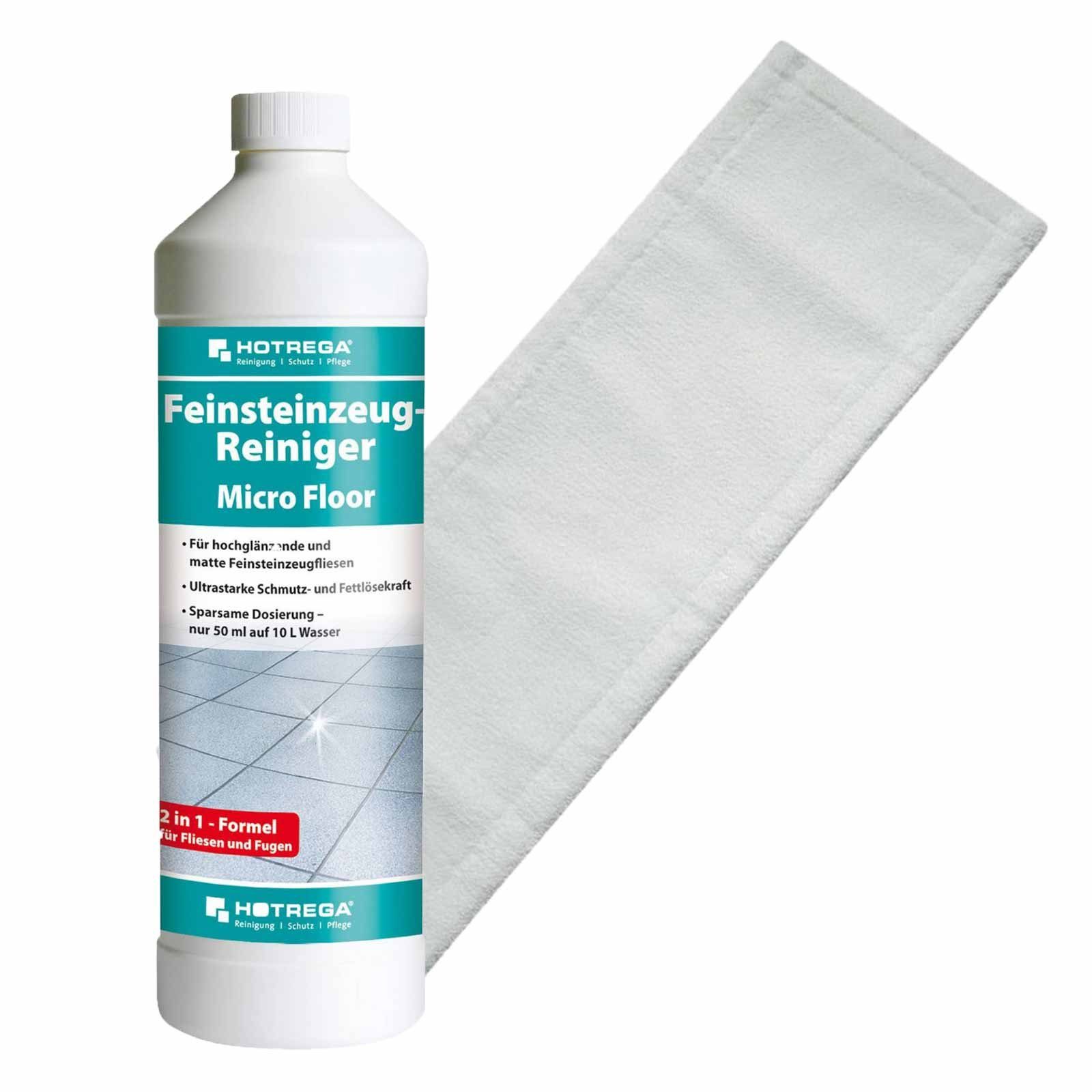 HOTREGA® Feinsteinzeug Reiniger Microfloor Fliesenreiniger 1L + Microfasermopp Fussbodenreiniger