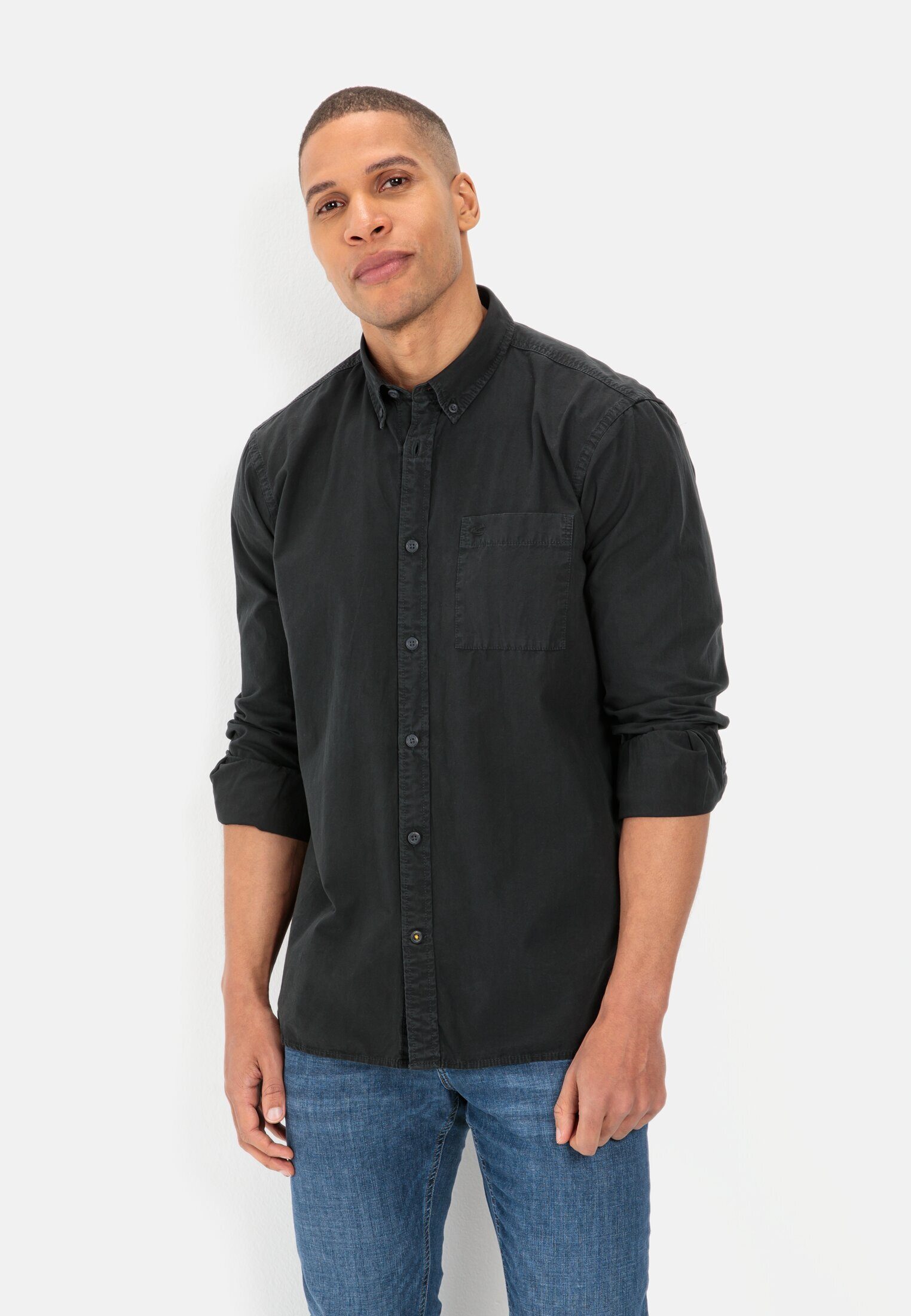 camel active Langarmhemd aus reiner Baumwolle Langarm Button-Down Button-Do günstig online kaufen