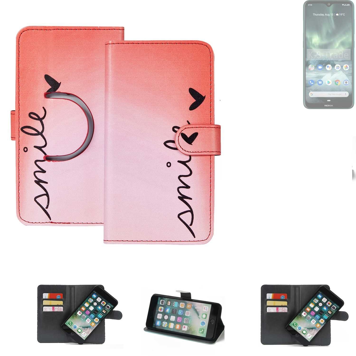 K-S-Trade Handyhülle für Nokia 7.2, Schutzhülle Handyhülle Hülle cover bookstyle Etui ''smile'' rot