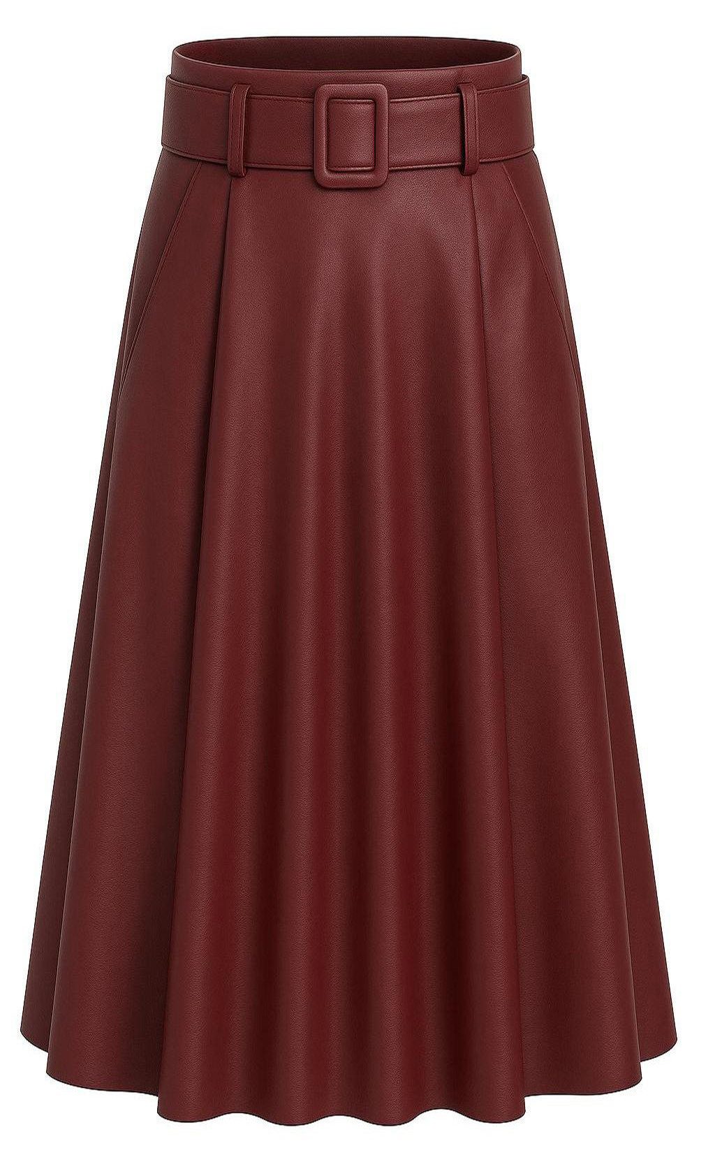 Mississhop Lederimitatrock Damen A-Linien Rock mit Gürtel – Kunstleder M.401