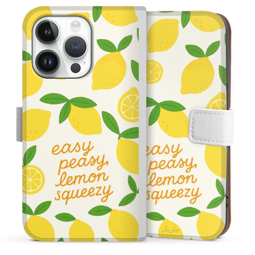 DeinDesign Handyhülle Zitrone Spruch Statement Easy Peasy Lemon Queezy, Apple iPhone 14 Pro Hülle Handy Flip Case Wallet Cover