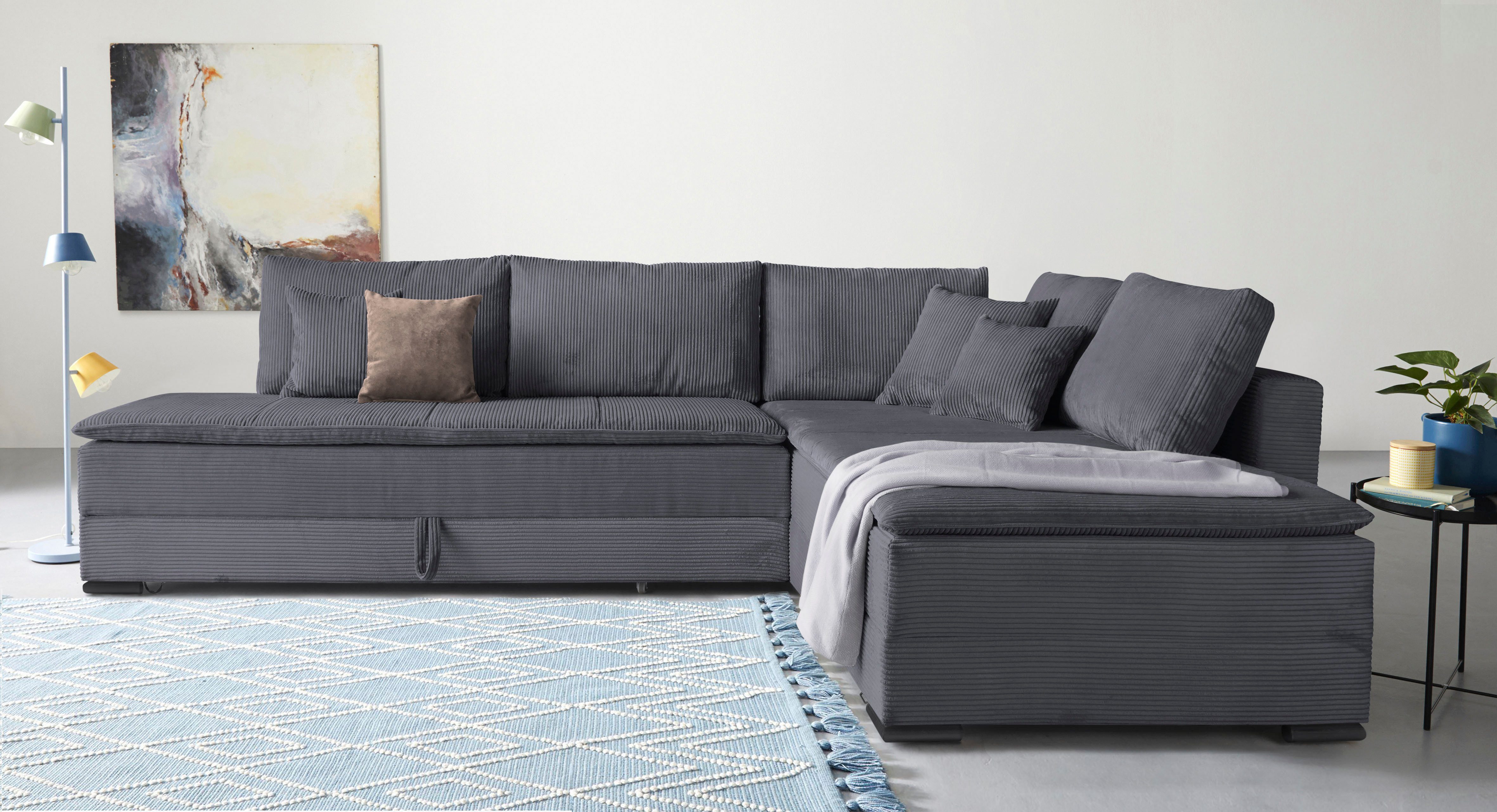 Home affaire Ecksofa Night & Day L-Form, B: 321 cm, mit Dauer-Schlaffunktion 180x200 cm, Bettfunktion, Bettkasten, Topper & 3 Zierkissen, Boxspringbett in Cord