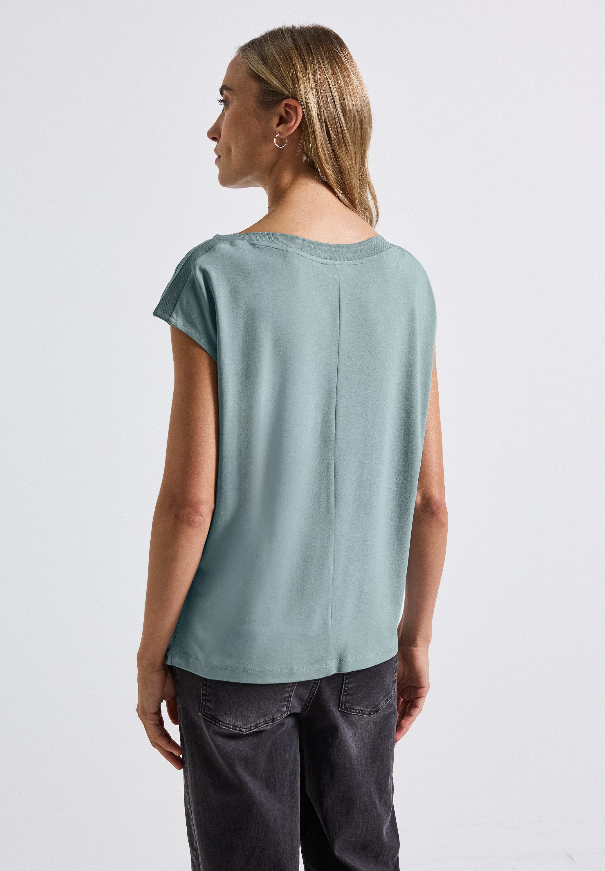 STREET ONE T-Shirt U-Boot Shirt mit Rippdetail günstig online kaufen