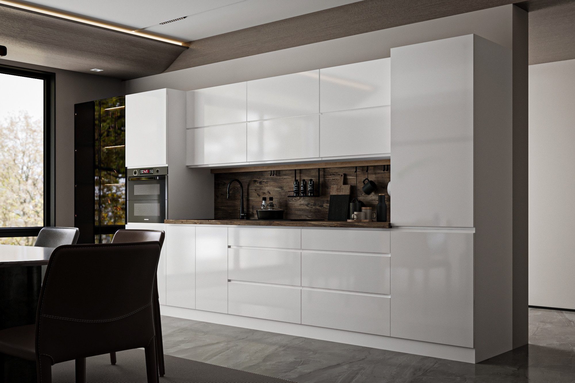 ROYAL24_MARKT Küchenzeile K47-G360 - Aspen - Drückt einen dynamischen Lebensstil aus, (Komplett Set), Top Qualität - Modernes Design - Feinste Materialien