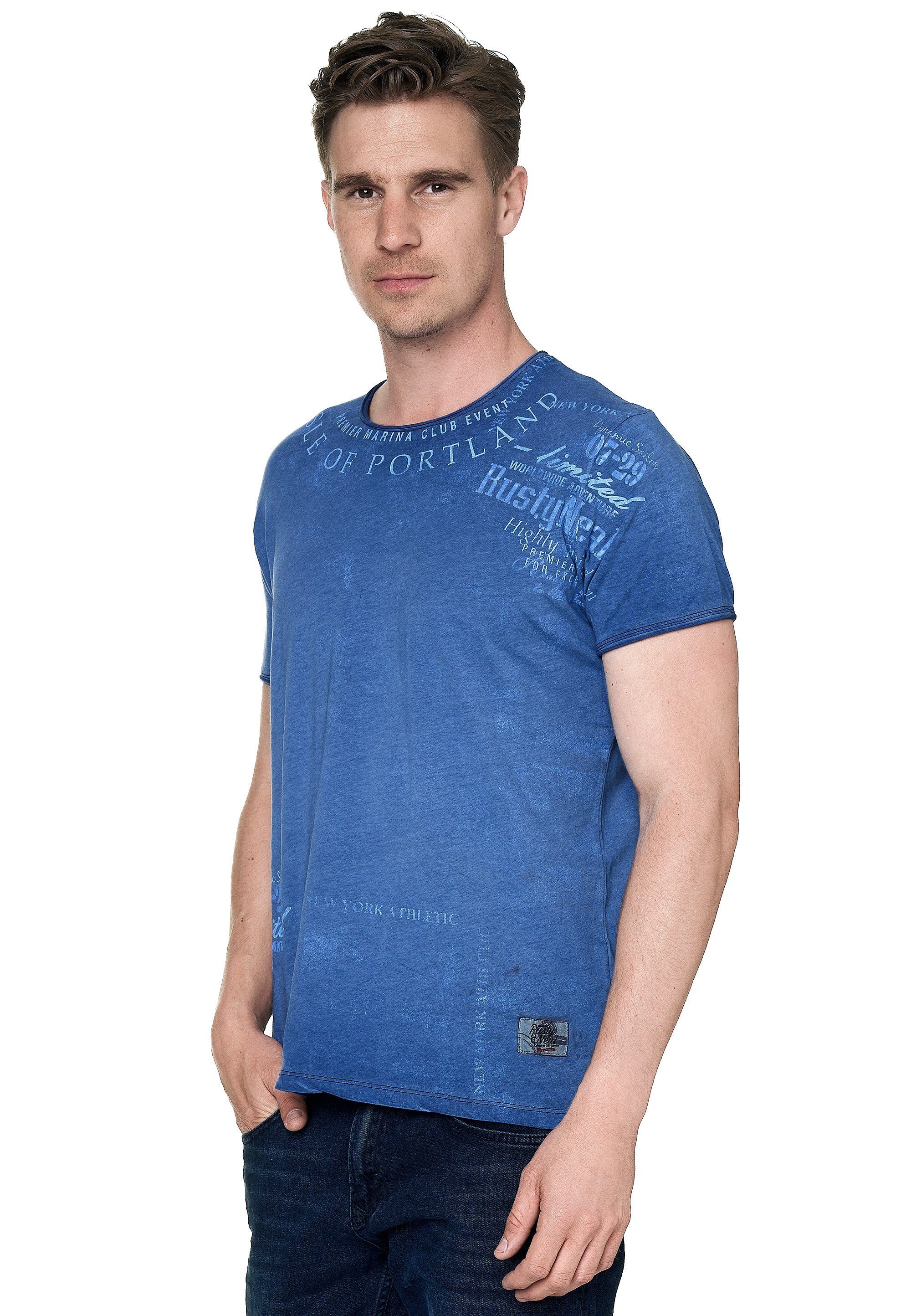 Rusty T-Shirt mit Neal Print modernem blau