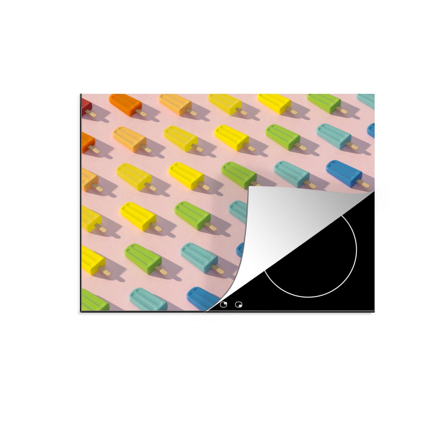 MuchoWow Herdblende-/Abdeckplatte Speiseeis mit Regenbogenfarben, Vinyl, (1 tlg), 70x52 cm, Mobile Arbeitsfläche nutzbar, Ceranfeldabdeckung
