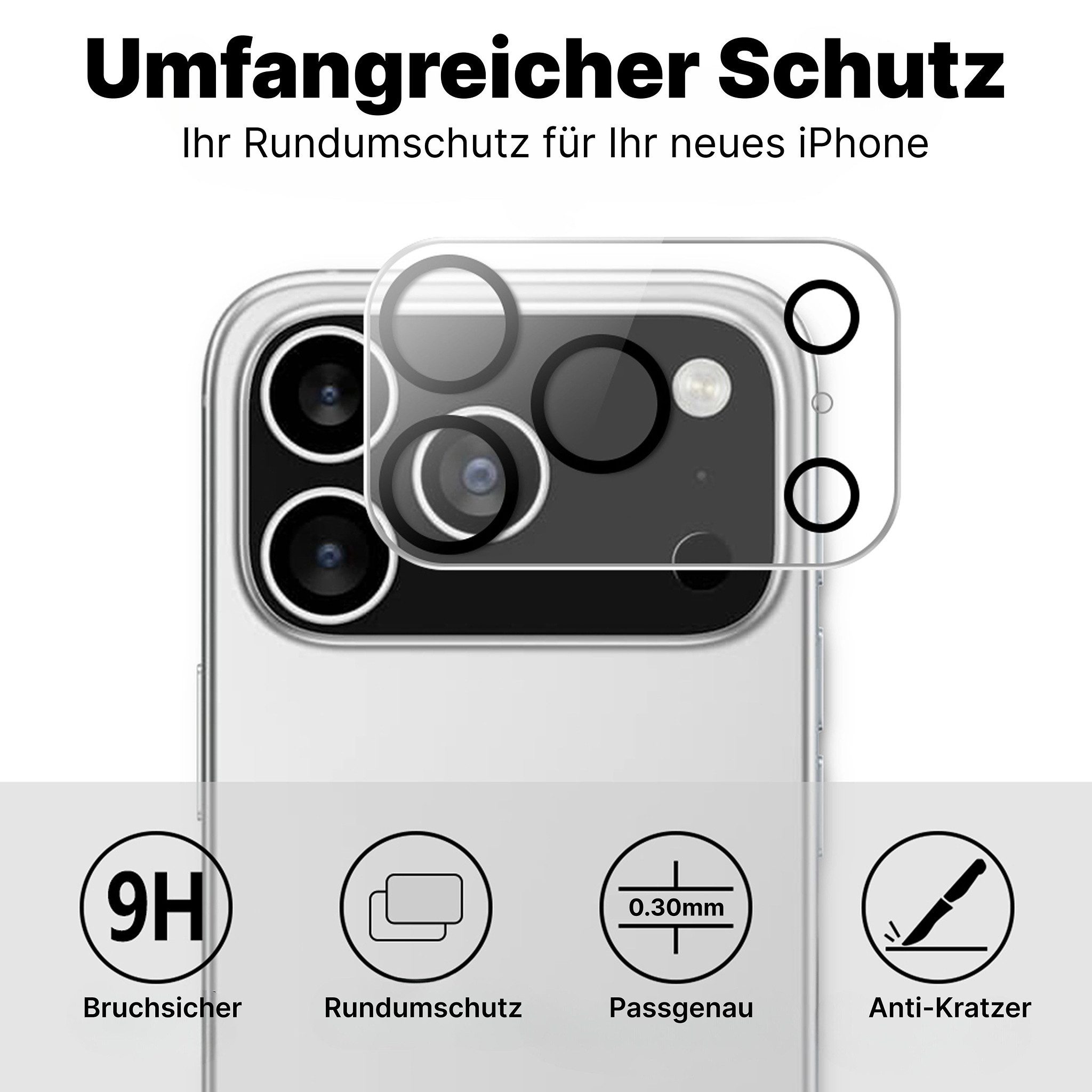 Futurea Kameraschutzglas 2er Pack für iPhone 18 Pro und iPhone 18 Pro Max, 9H Panzerglas für iPhone 18 Pro Max, 2er-Set, 2 Stück, Ultra-klar mit 9H Härtegrad un – Bild 5 von 5
