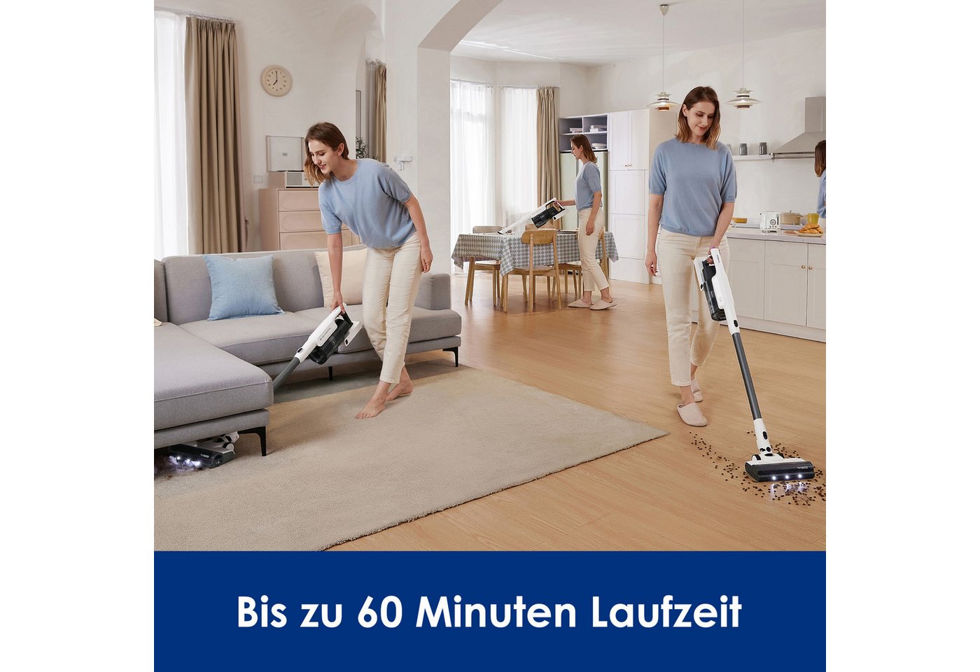 Tineco Akku-Stielstaubsauger A30S Plus, 160Watt Saugleistung, 1L Staubbehälter, Schmutzerkennung, 500 W, beutellos, Anti Haar-Verhedderung, 60 Minuten Akku Laufzeit, Akku wechselbar