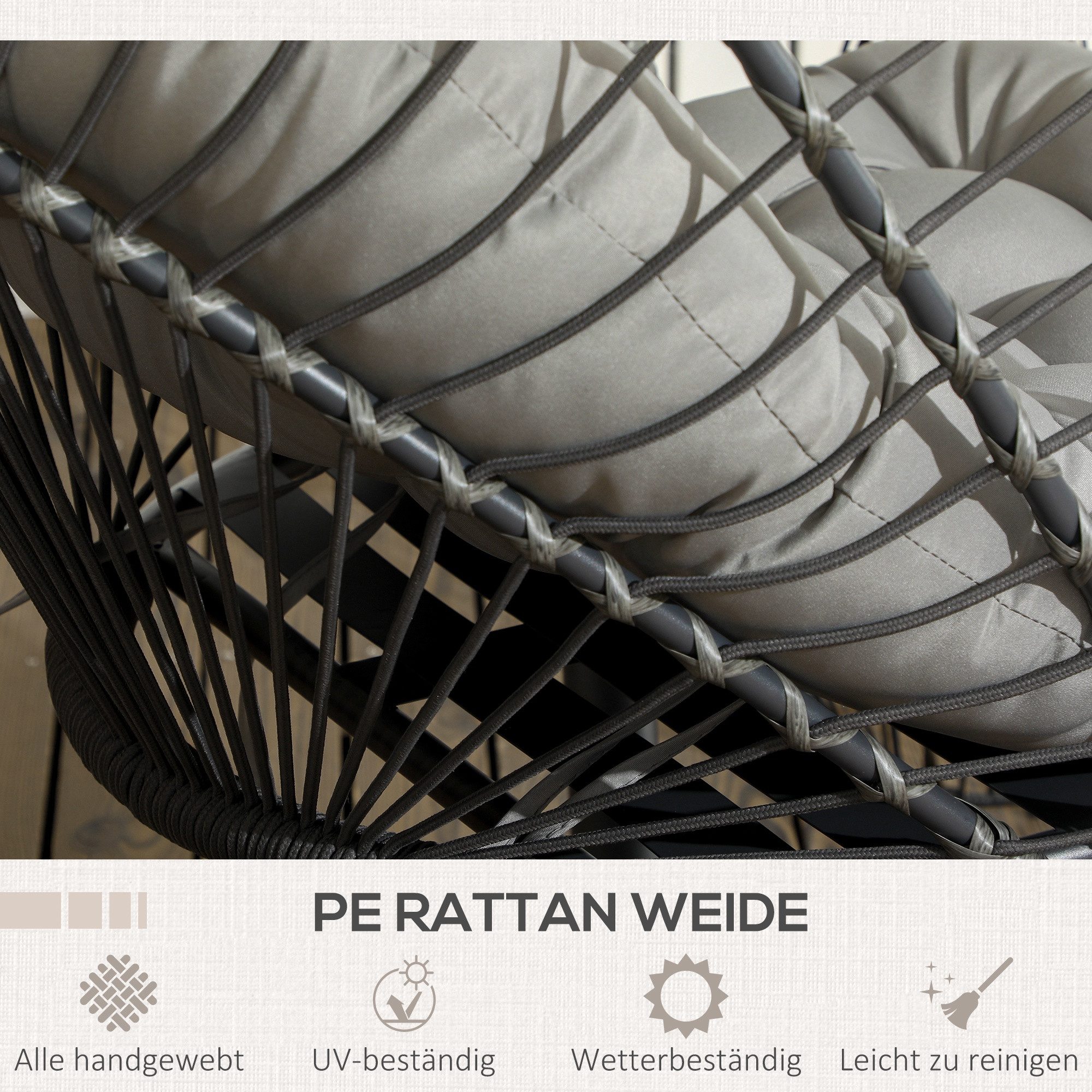 Outsunny Schaukelstuhl Hängesessel Höhe 194 cm (Schaukelkorb, 1 St), bis zu 100 kg, Hellgrau