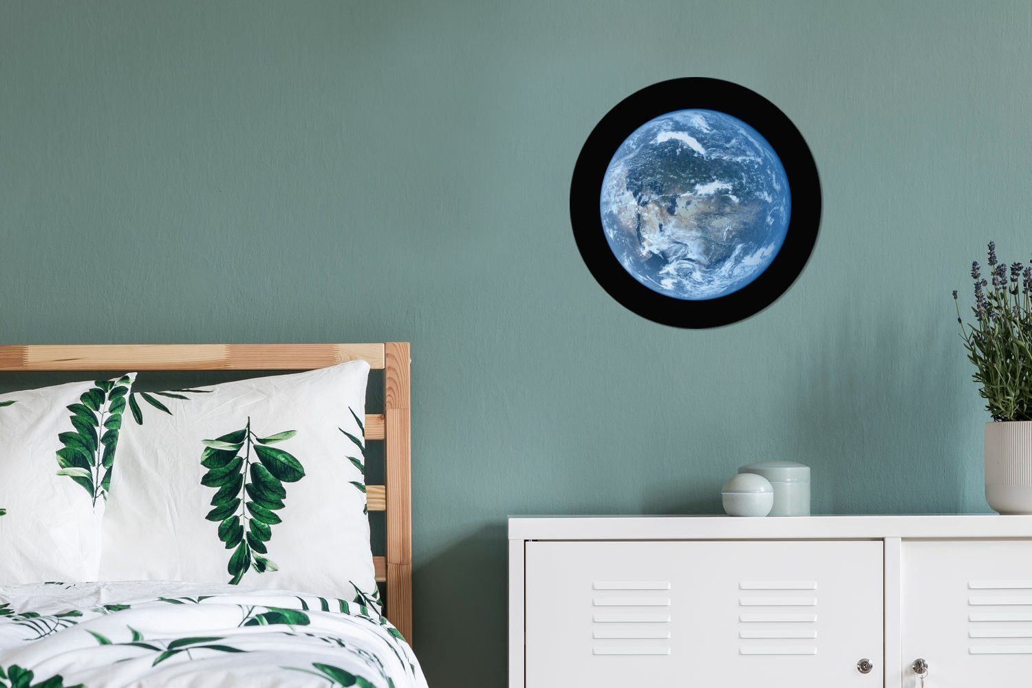 einer (1 St), hellblauen Gemälde Rundes 30x30 Kreis Wandbild, cm Wanddekoration Forex, Wohnzimmer, MuchoWow Satellitenbild Erde,