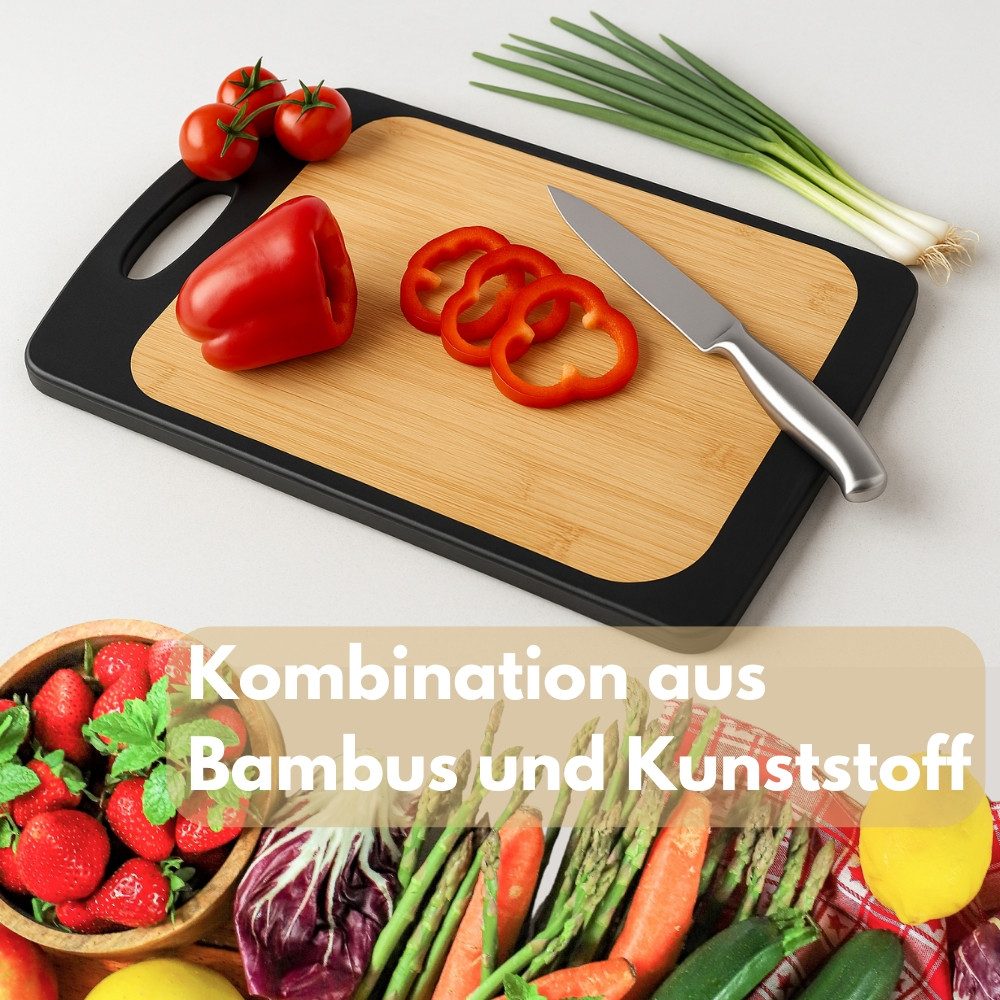 GarPet Schneidebrett Schneidebrett Kunststoff und Bambus 2in1 mit Anti-Rutsch Küchenbrett – Bild 5 von 5