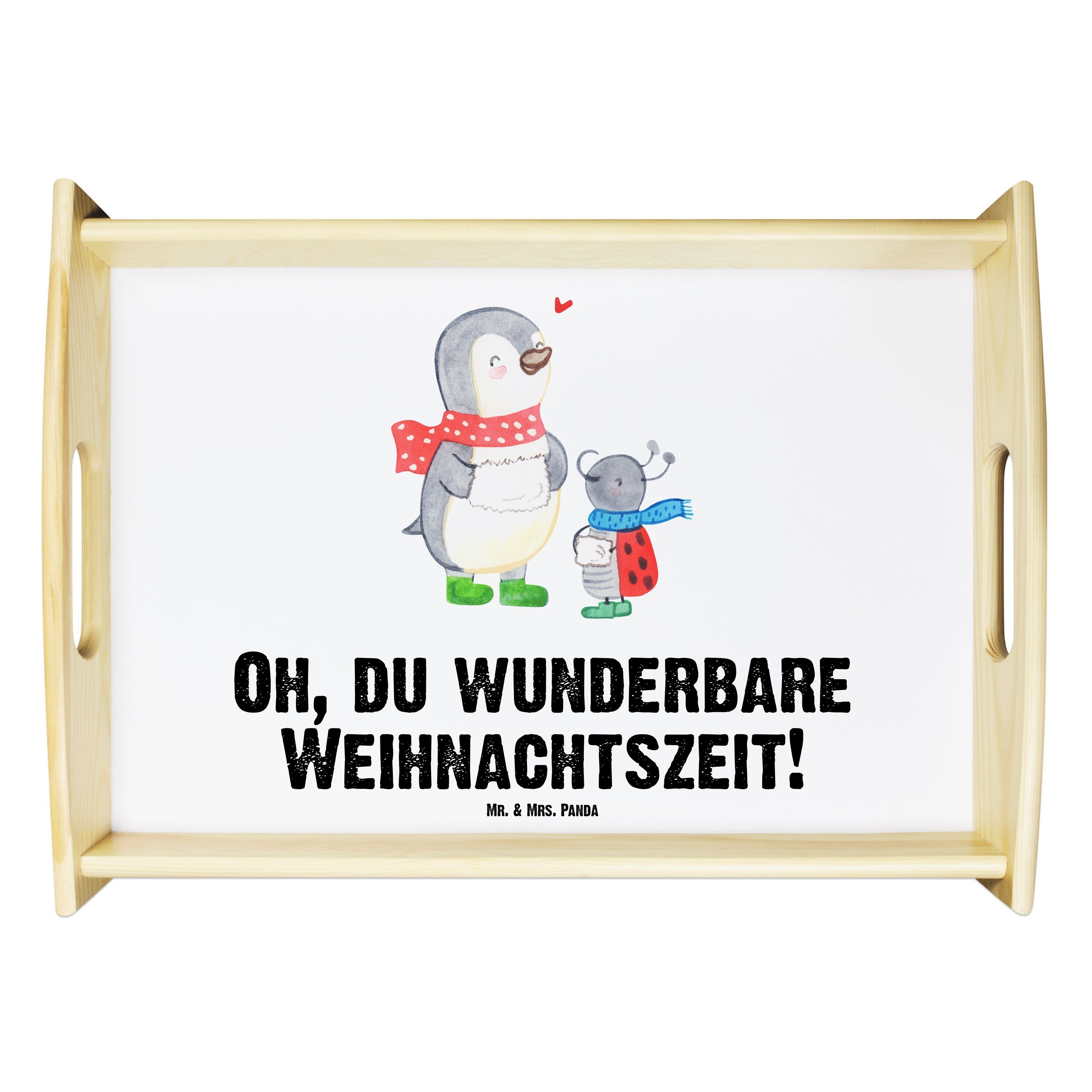 Mr. & Mrs. Panda Tablett Smörle Winterzeit - Weiß - Geschenk, Weihnachtszeit, Weihnachten, Hei, Echtholz lasiert, (1-tlg)